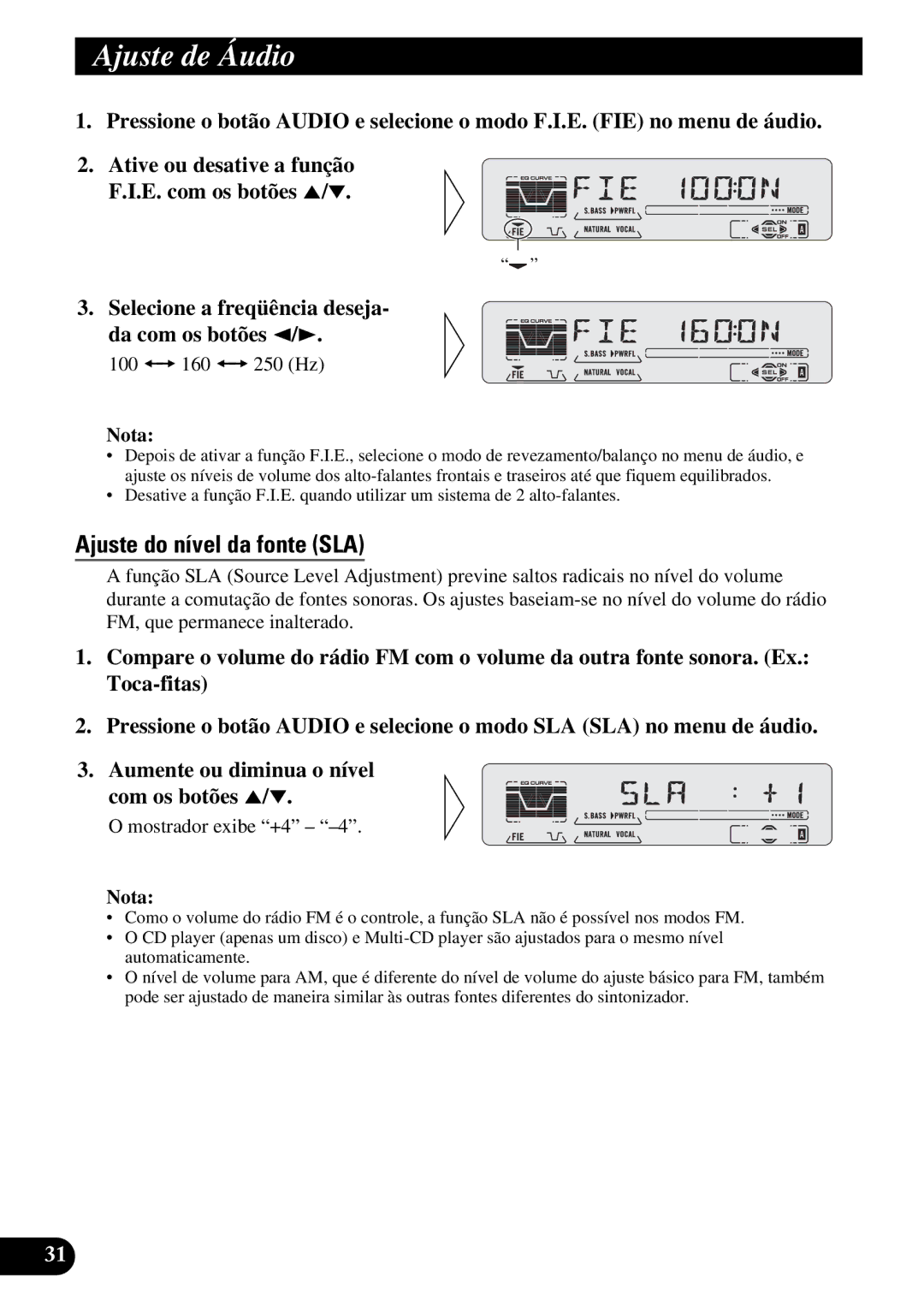 Pioneer KEH-P5950 operation manual Ajuste do nível da fonte SLA 