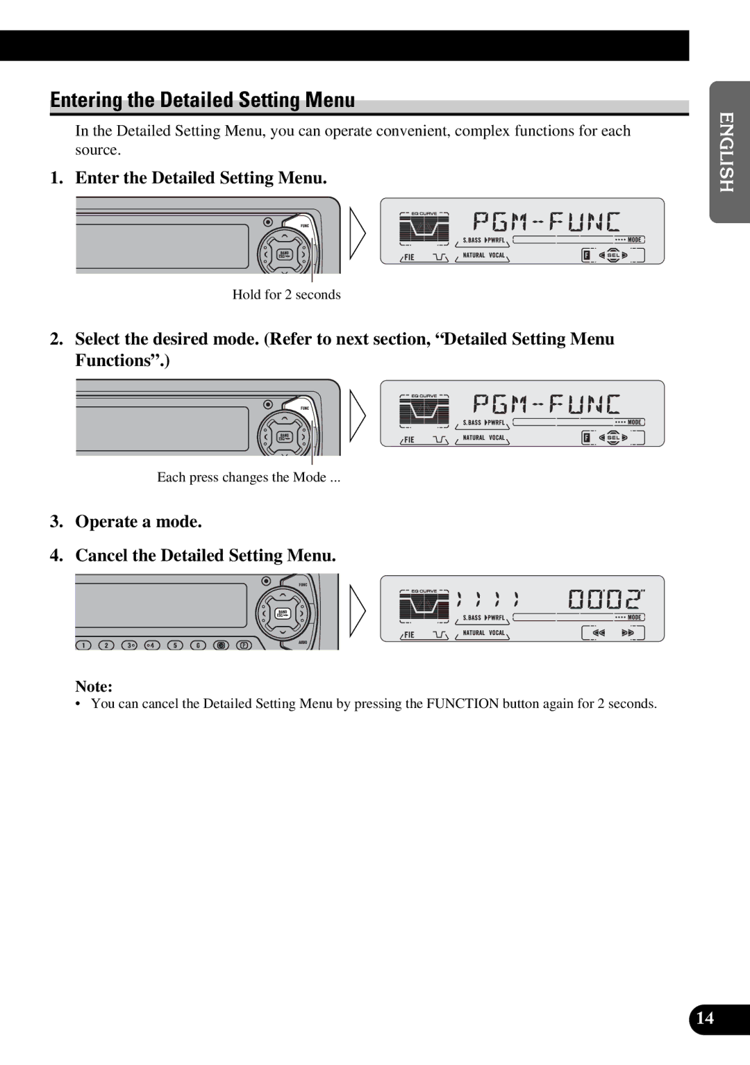 Pioneer KEH-P5950 operation manual Entering the Detailed Setting Menu, Enter the Detailed Setting Menu 