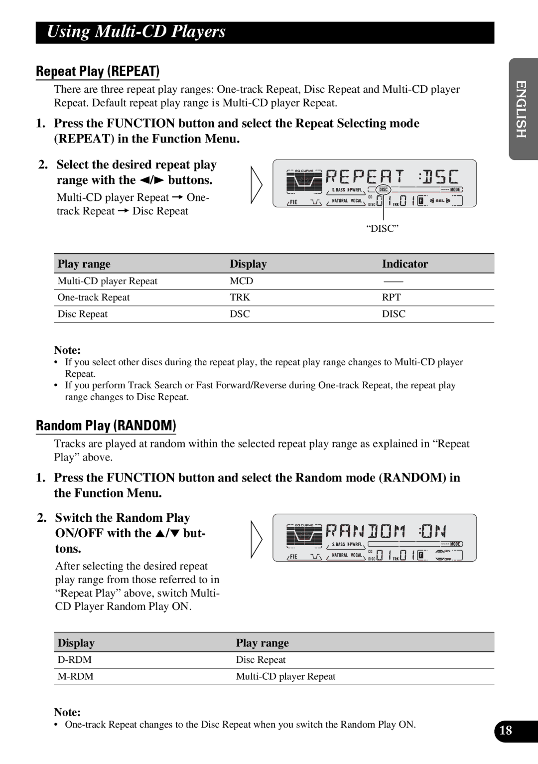 Pioneer KEH-P5950 operation manual Using Multi-CD Players, Random Play Random 