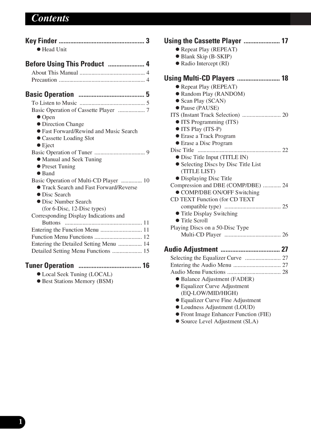 Pioneer KEH-P5950 operation manual Contents 