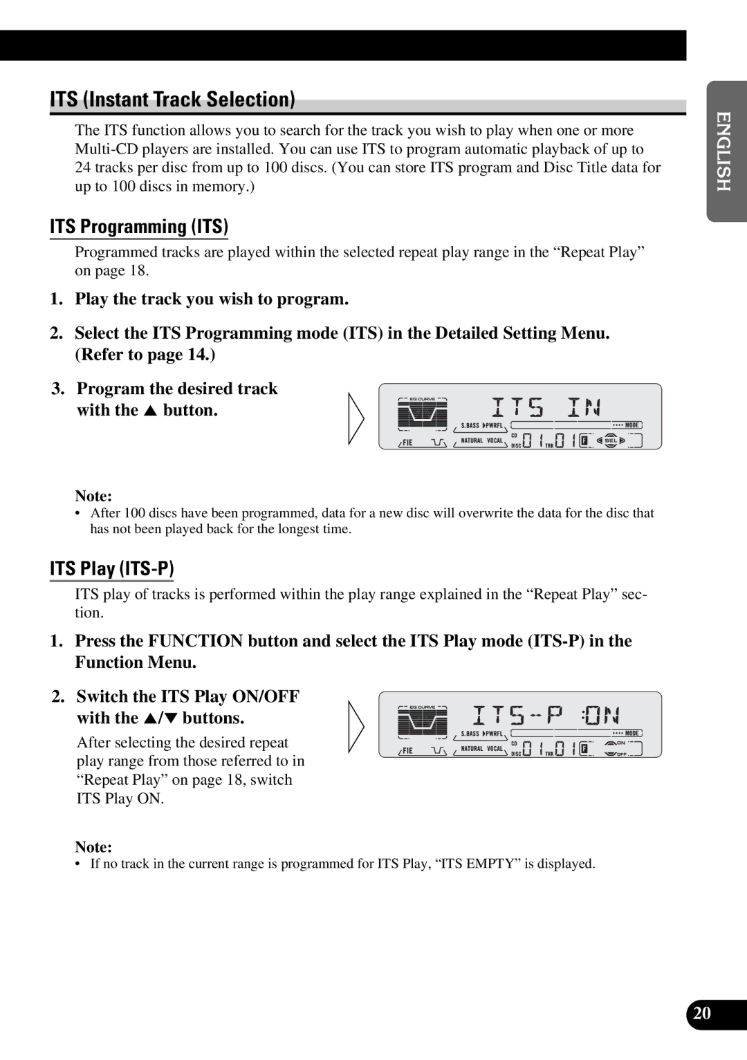 Pioneer KEH-P5950 operation manual ITS Instant Track Selection, ITS Programming ITS, ITS Play ITS-P 