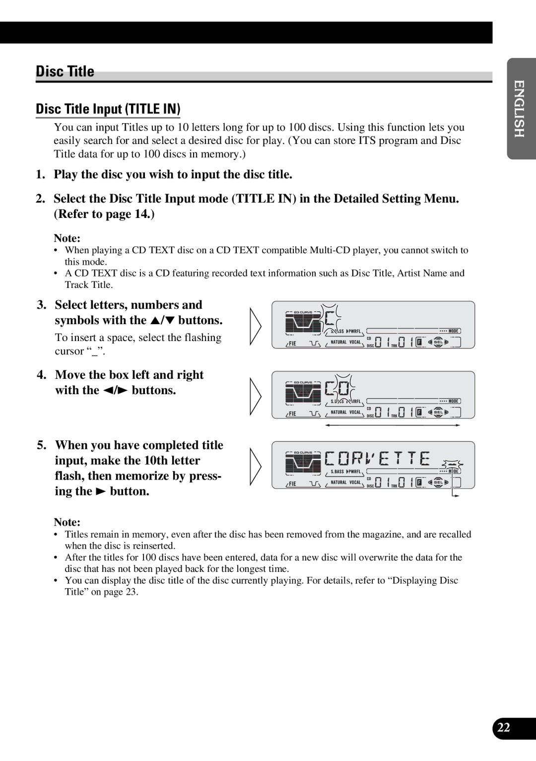 Pioneer KEH-P5950 operation manual Disc Title Input Title, Select letters, numbers Symbols with the 5/∞ buttons 