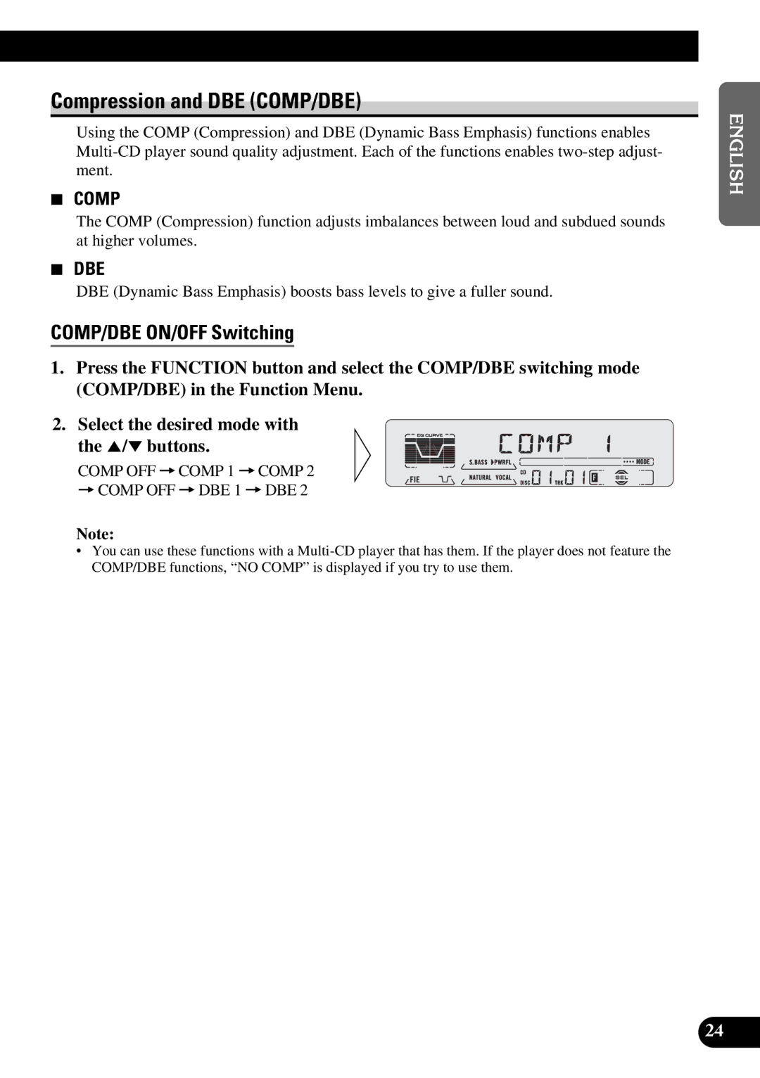 Pioneer KEH-P5950 operation manual Compression and DBE COMP/DBE, COMP/DBE ON/OFF Switching 