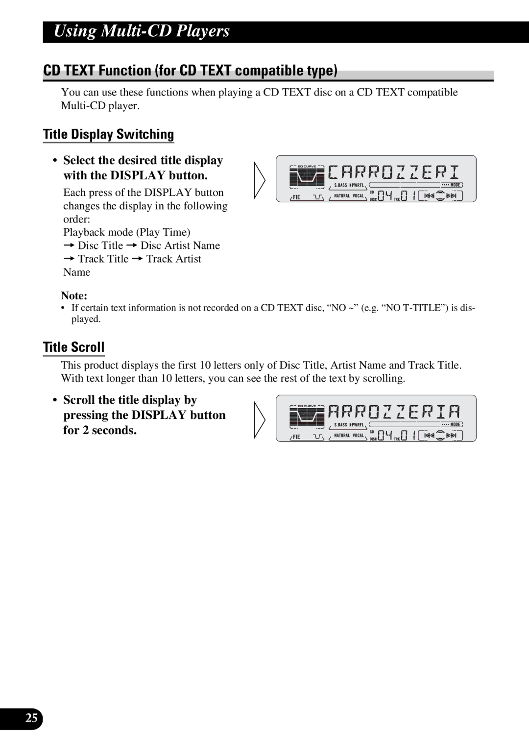 Pioneer KEH-P5950 operation manual CD Text Function for CD Text compatible type, Title Display Switching, Title Scroll 