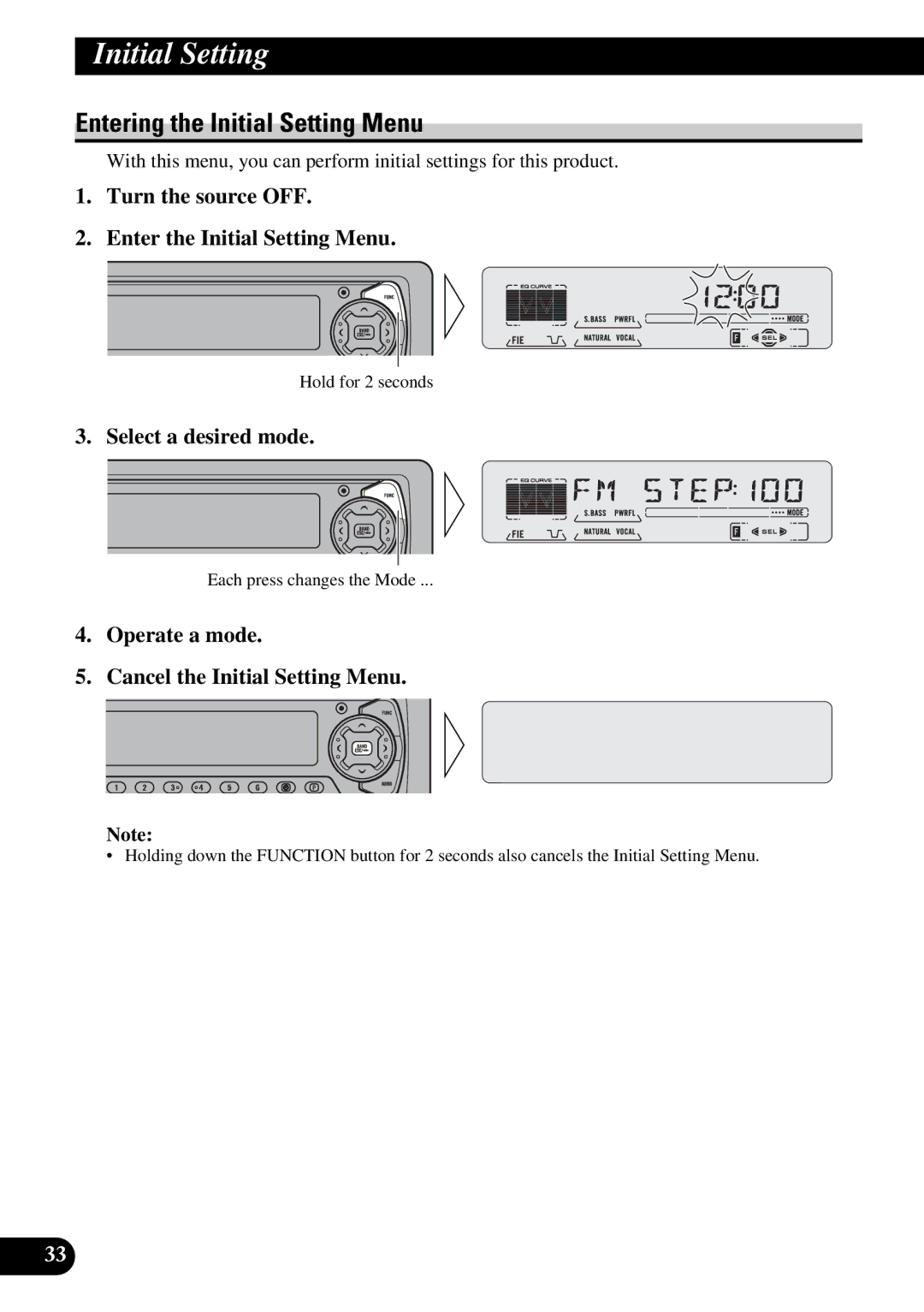 Pioneer KEH-P5950 Entering the Initial Setting Menu, Turn the source OFF Enter the Initial Setting Menu 