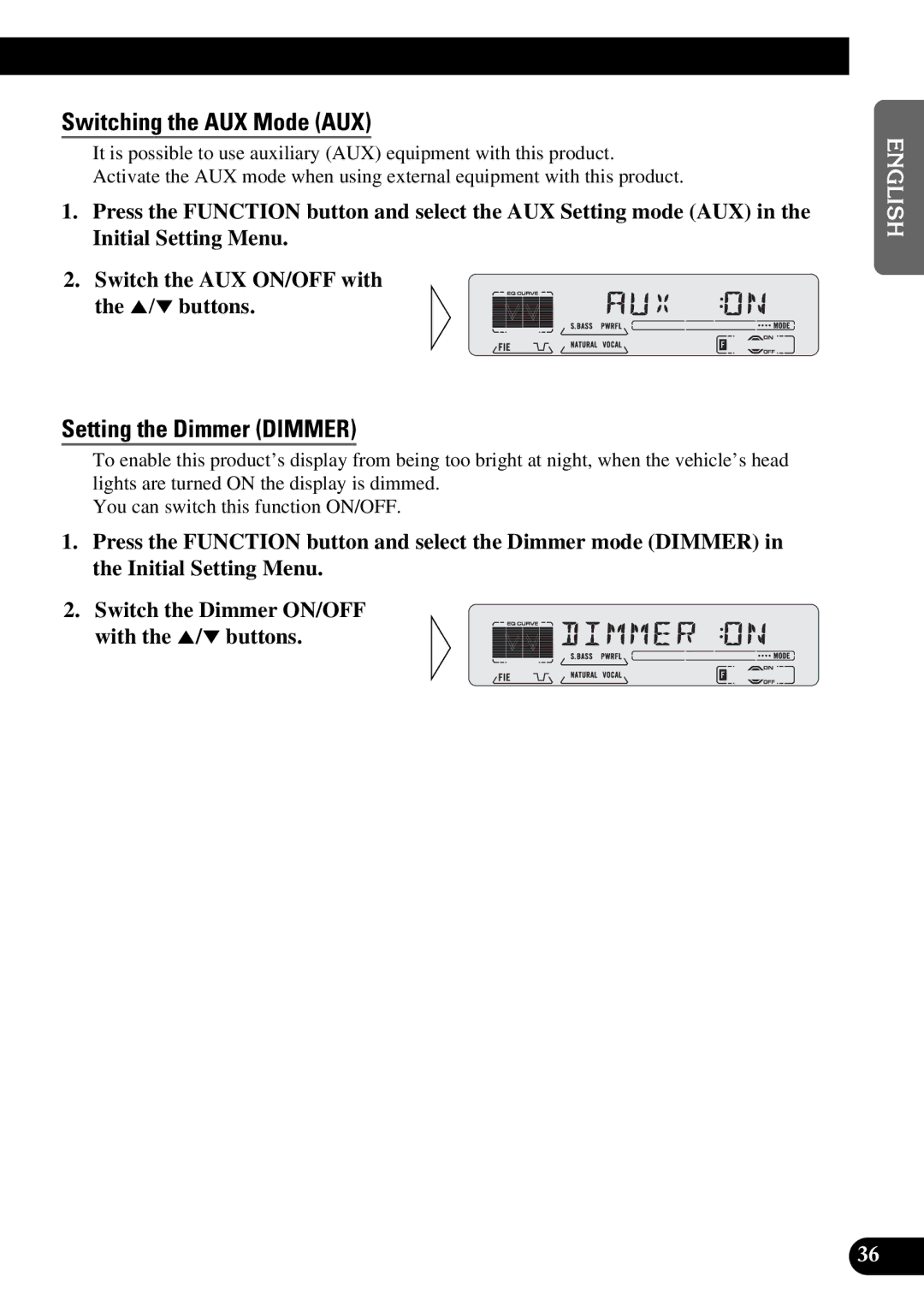 Pioneer KEH-P5950 operation manual Switching the AUX Mode AUX, Setting the Dimmer Dimmer 