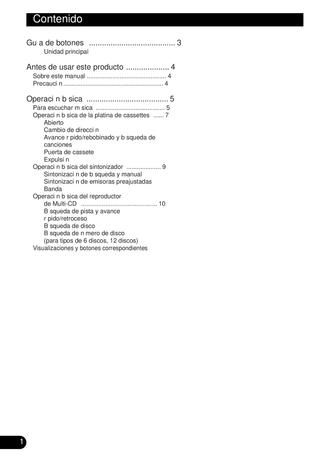 Pioneer KEH-P5950 operation manual Contenido, Guía de botones 