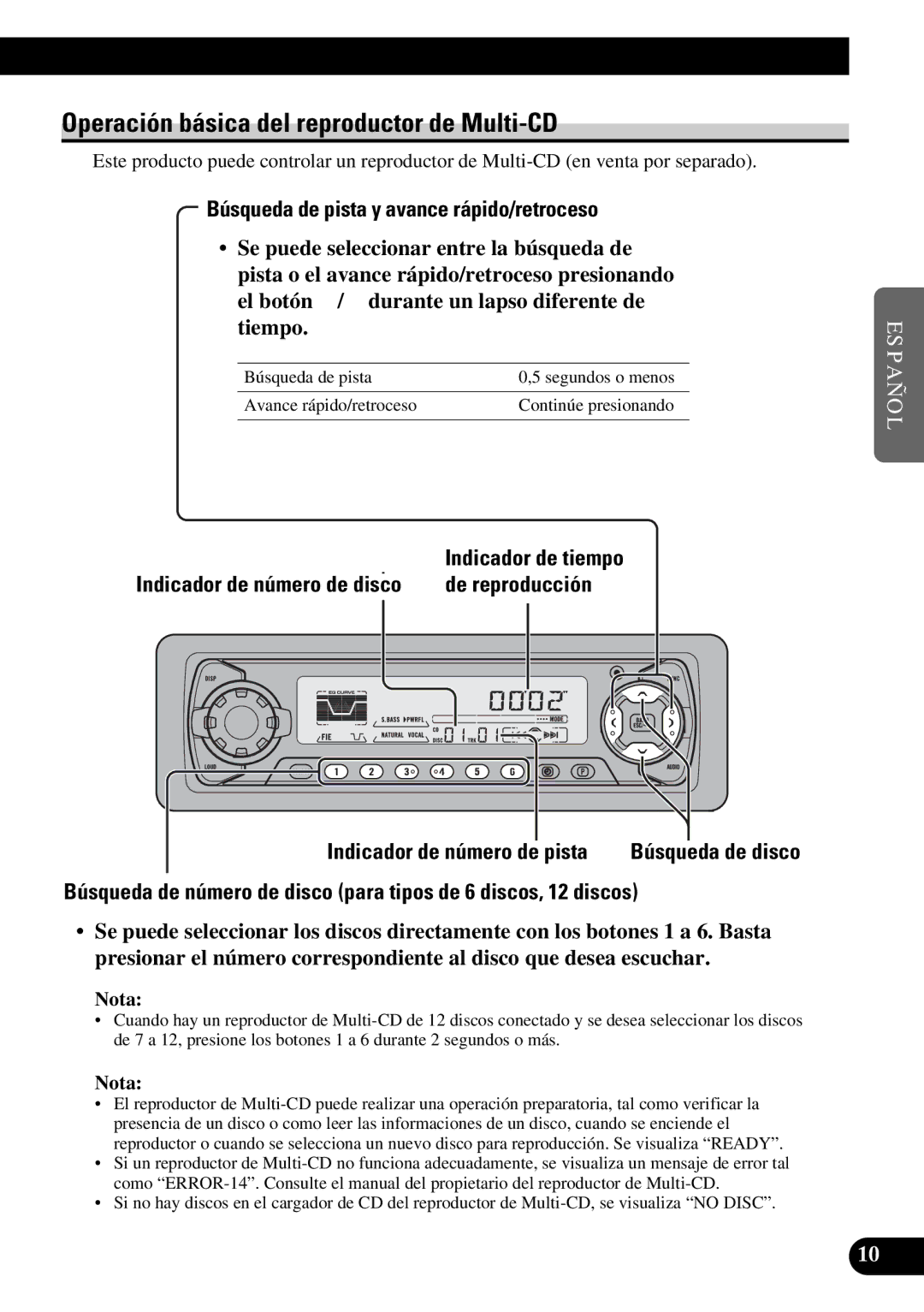 Pioneer KEH-P5950 Operación básica del reproductor de Multi-CD, Búsqueda de pista y avance rápido/retroceso 