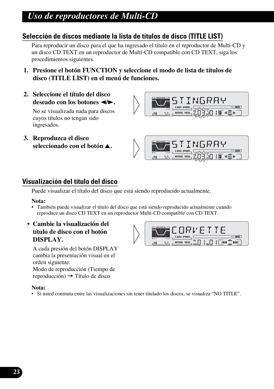 Pioneer KEH-P5950 operation manual Visualización del título del disco, Reproduzca el disco seleccionado con el botón 