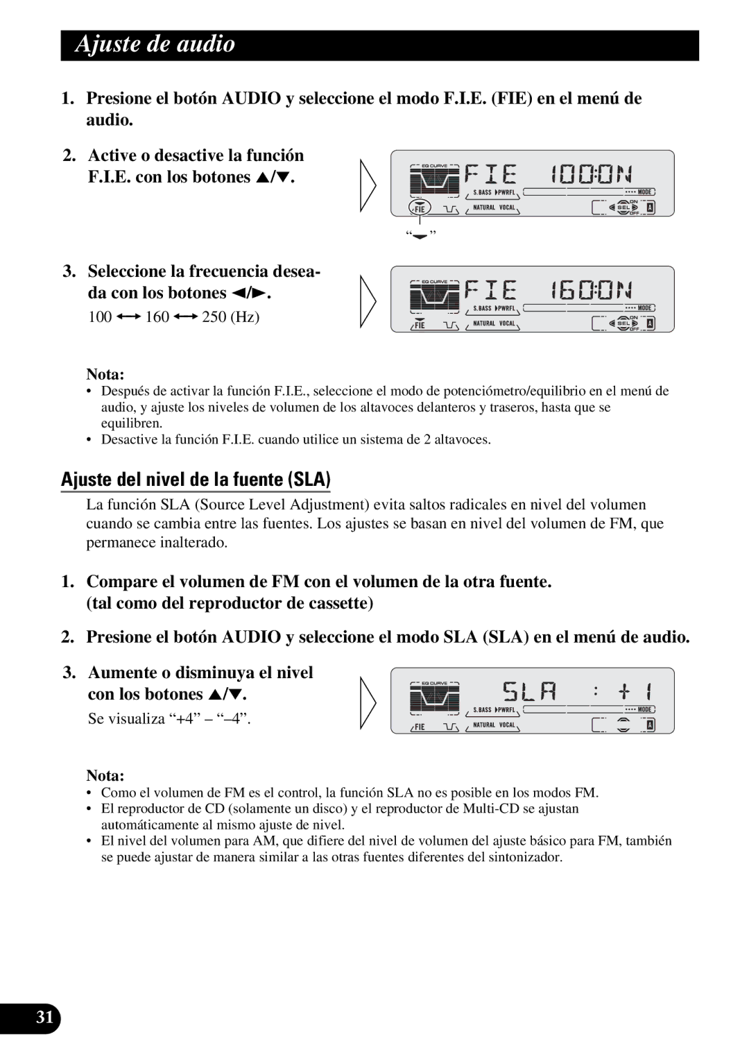 Pioneer KEH-P5950 operation manual Ajuste del nivel de la fuente SLA 