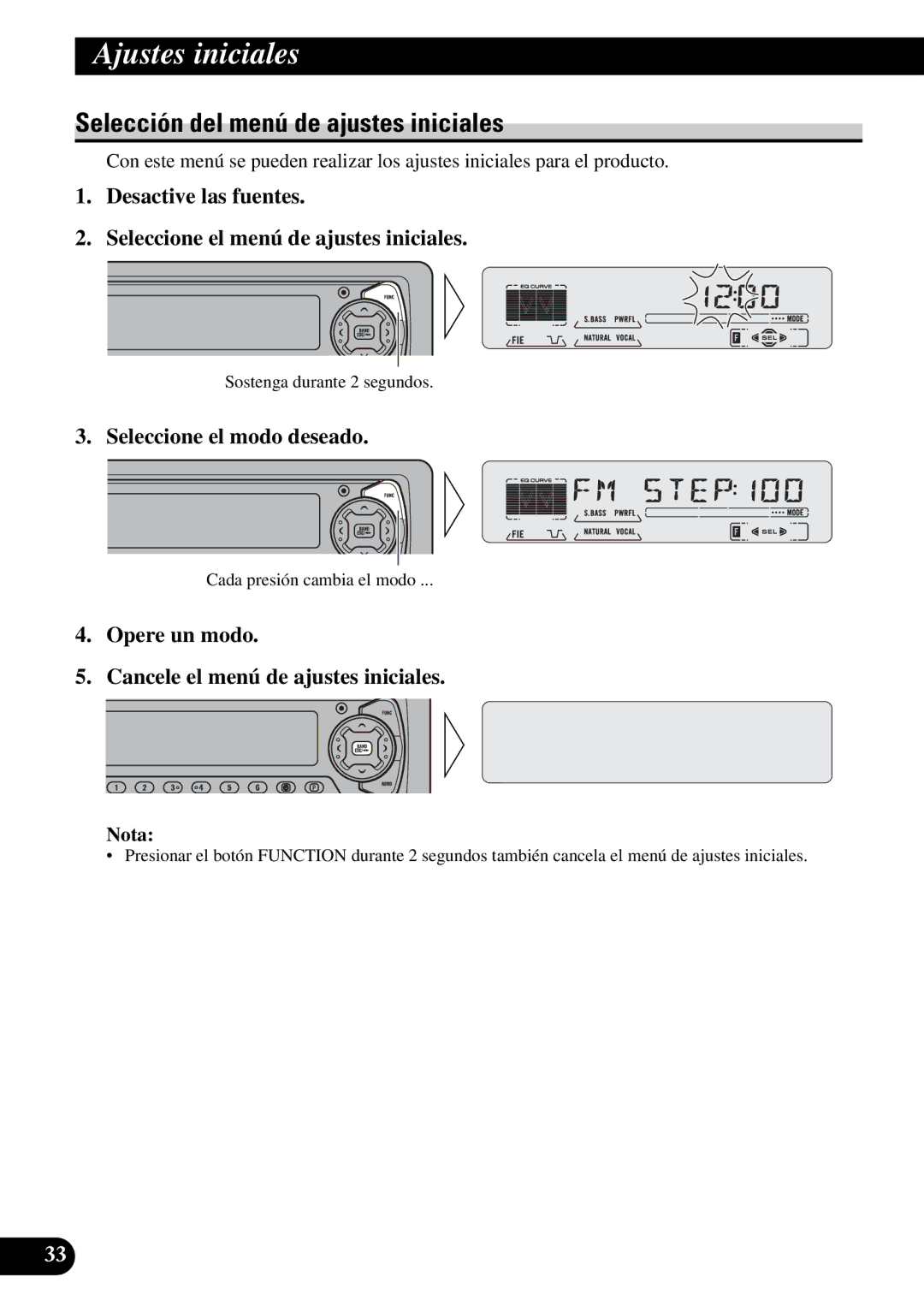 Pioneer KEH-P5950 operation manual Ajustes iniciales, Selección del menú de ajustes iniciales 