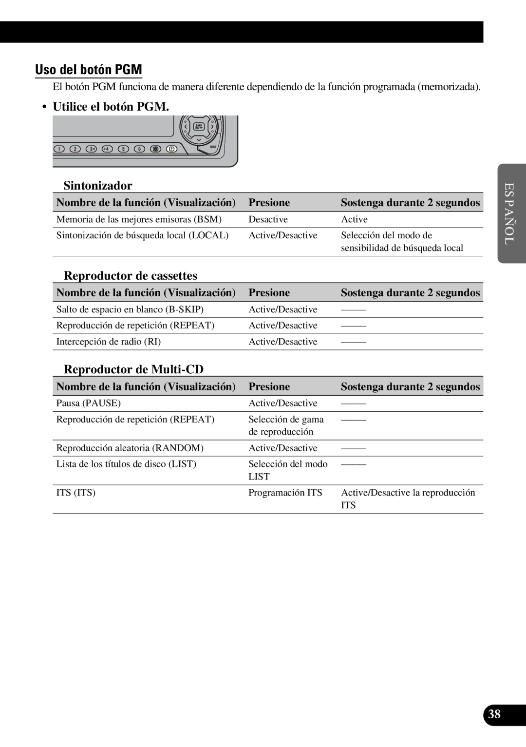 Pioneer KEH-P5950 operation manual Uso del botón PGM, Utilice el botón PGM 7Sintonizador 