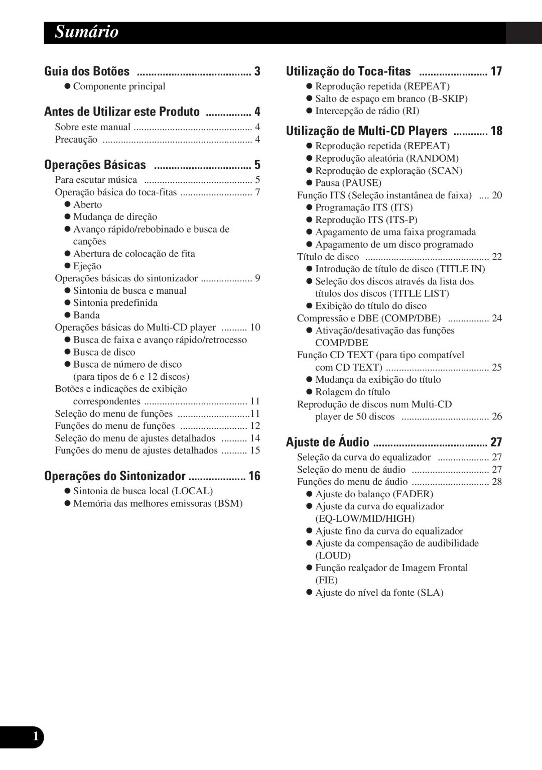 Pioneer KEH-P5950 operation manual Sumário, Guia dos Botões 