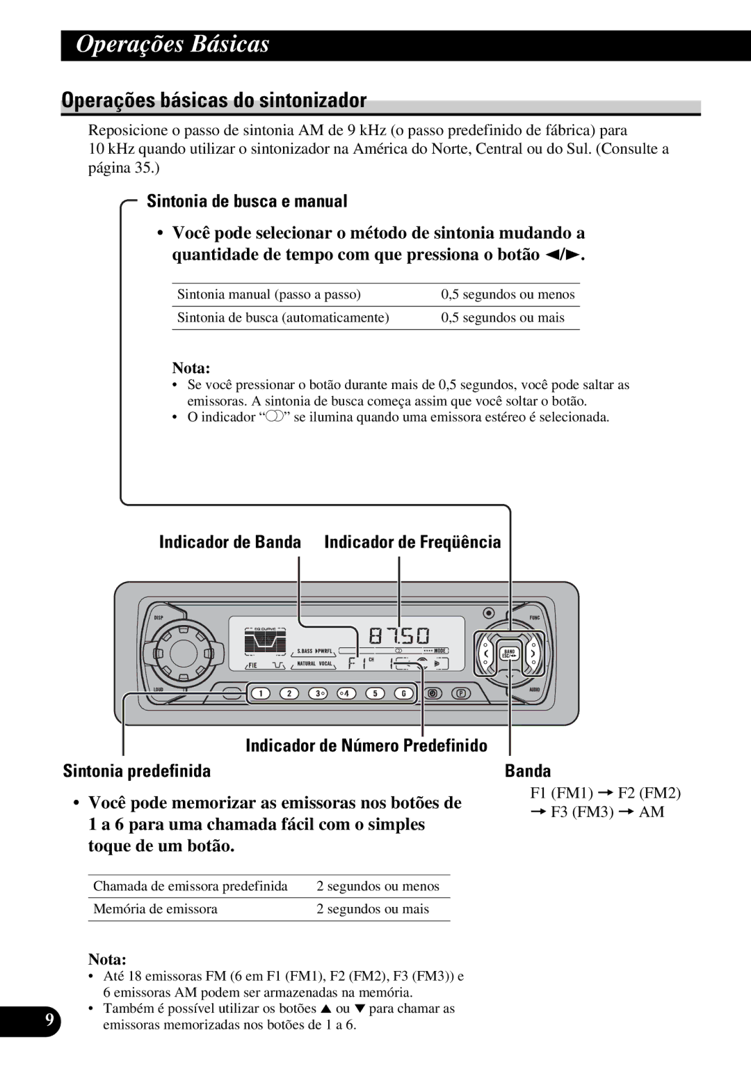 Pioneer KEH-P5950 operation manual Operações básicas do sintonizador, Sintonia de busca e manual, Banda 