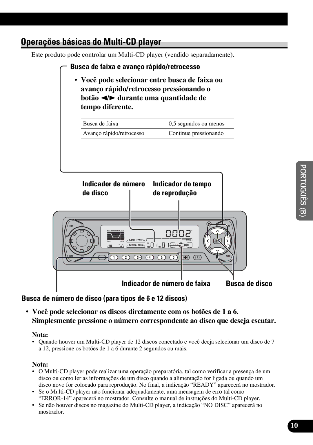 Pioneer KEH-P5950 Operações básicas do Multi-CD player, Busca de faixa e avanço rápido/retrocesso, De disco De reprodução 