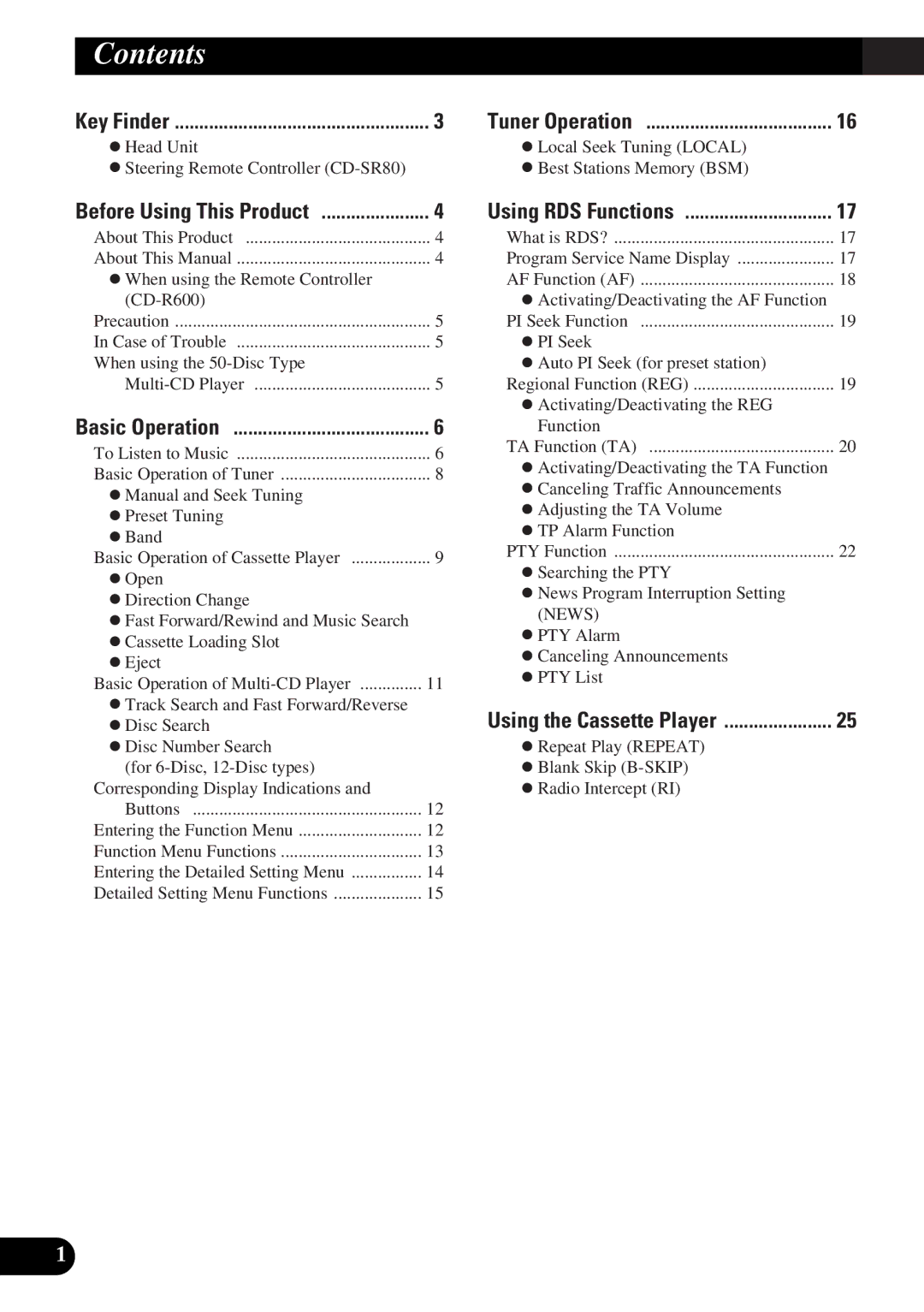 Pioneer KEH-P6010RB operation manual Contents 