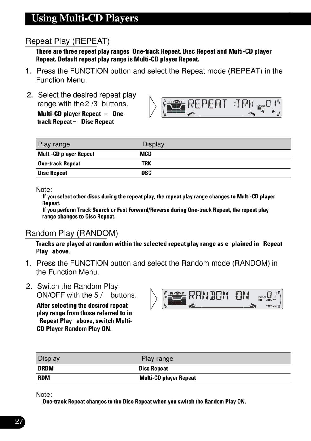 Pioneer KEH-P6010RB operation manual Using Multi-CD Players, Random Play Random 