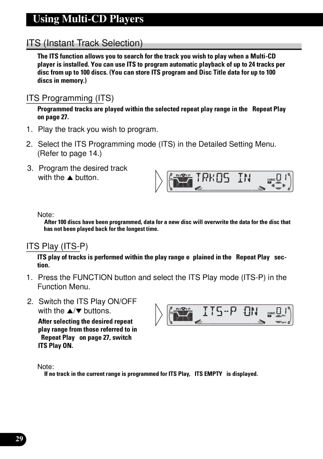 Pioneer KEH-P6010RB operation manual ITS Instant Track Selection, ITS Programming ITS, ITS Play ITS-P 