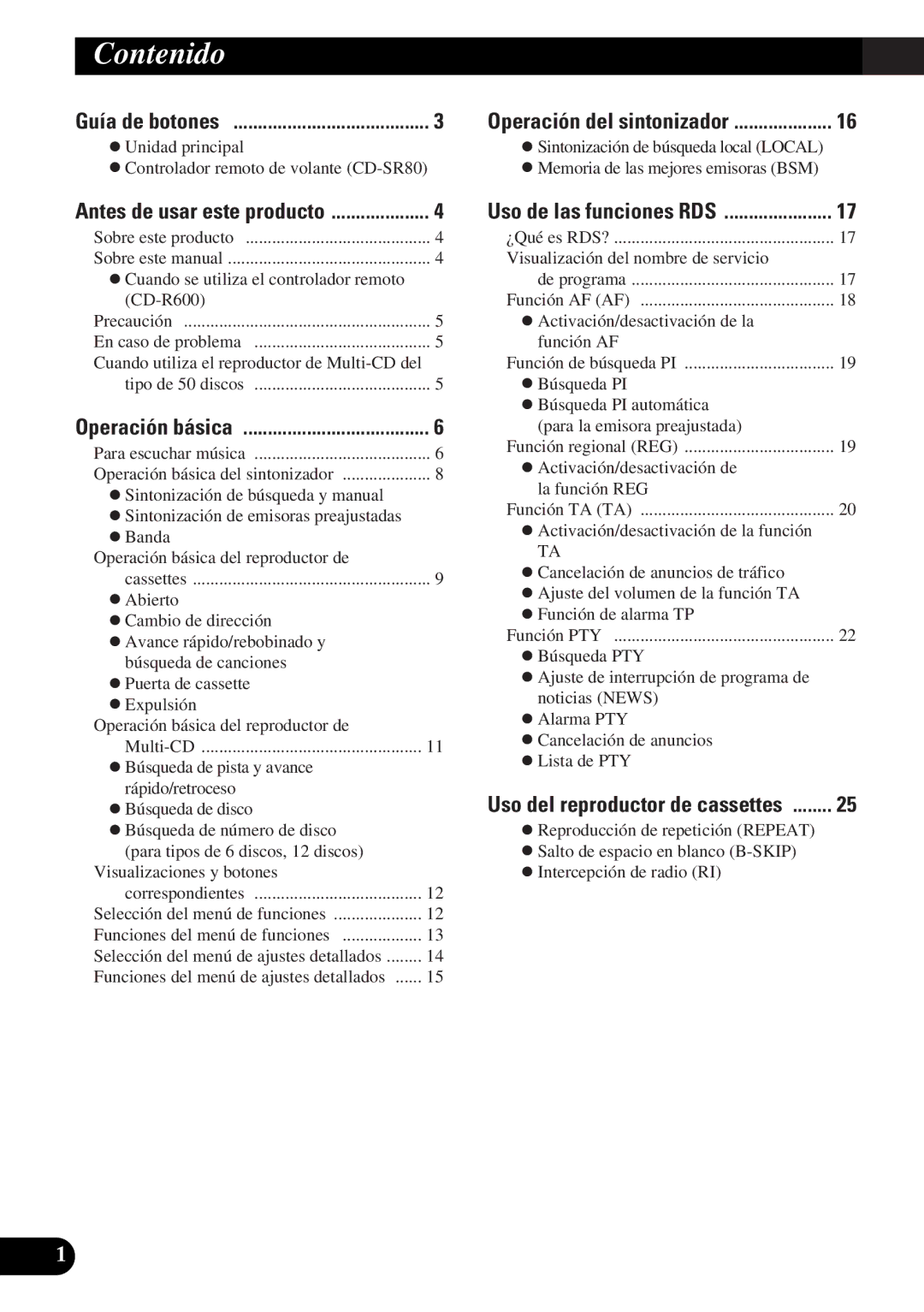 Pioneer KEH-P6010RB operation manual Contenido, Guía de botones 