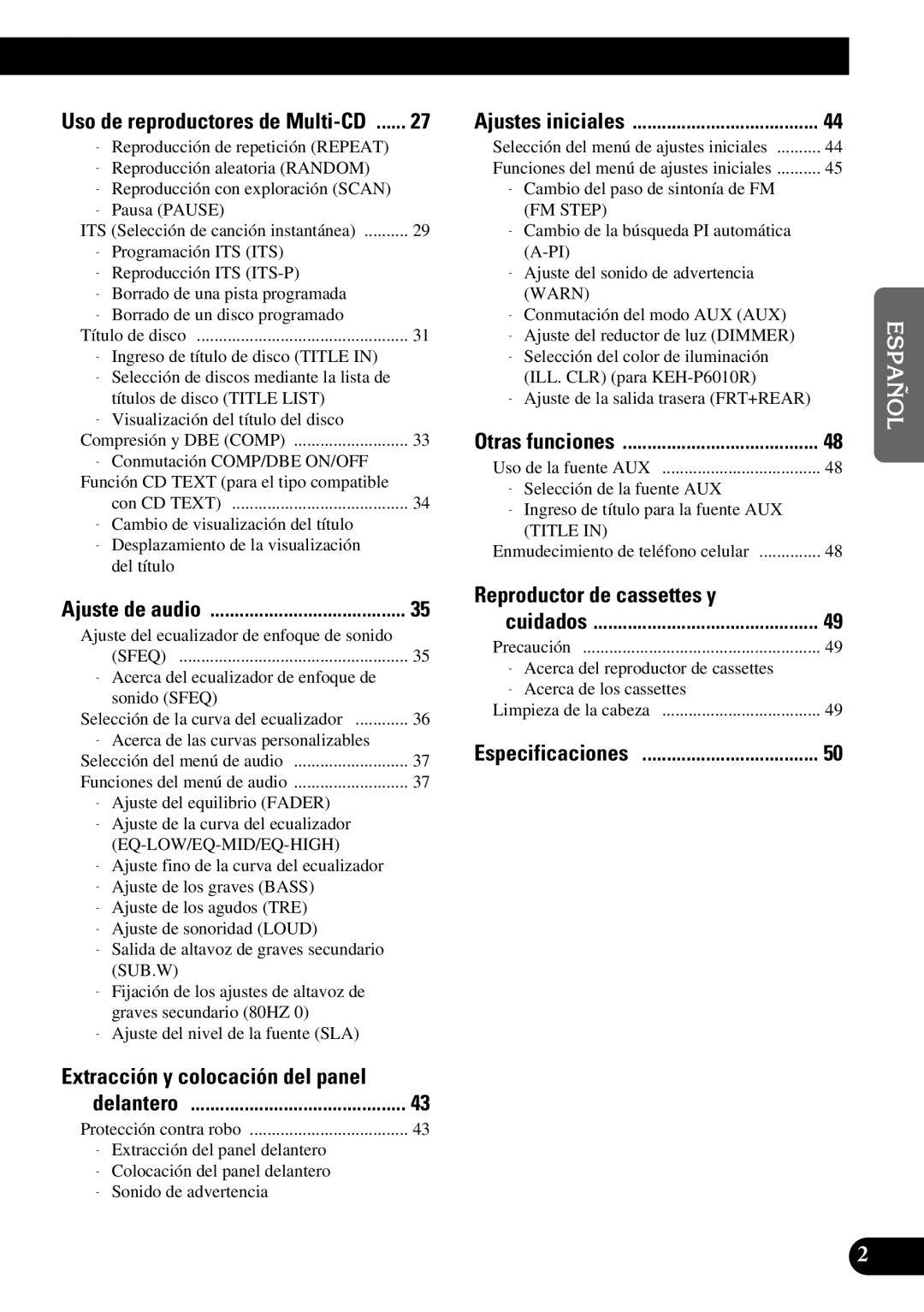 Pioneer KEH-P6010RB operation manual Especificaciones 