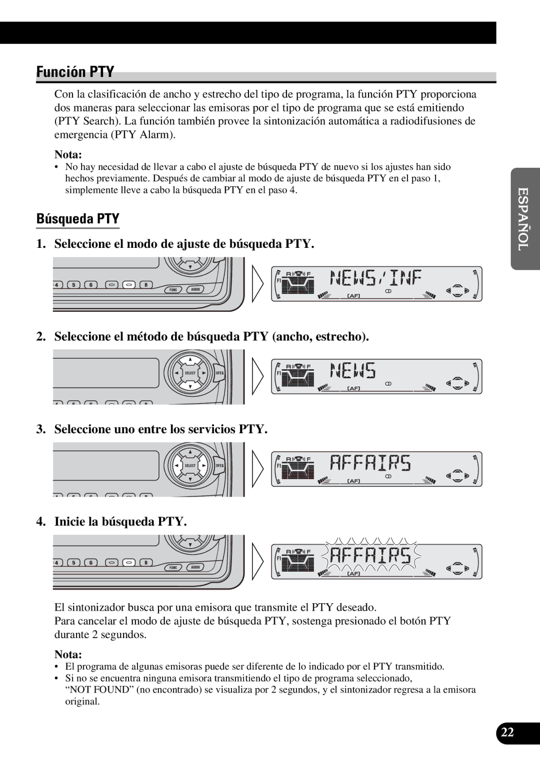 Pioneer KEH-P6010RB operation manual Función PTY, Búsqueda PTY 