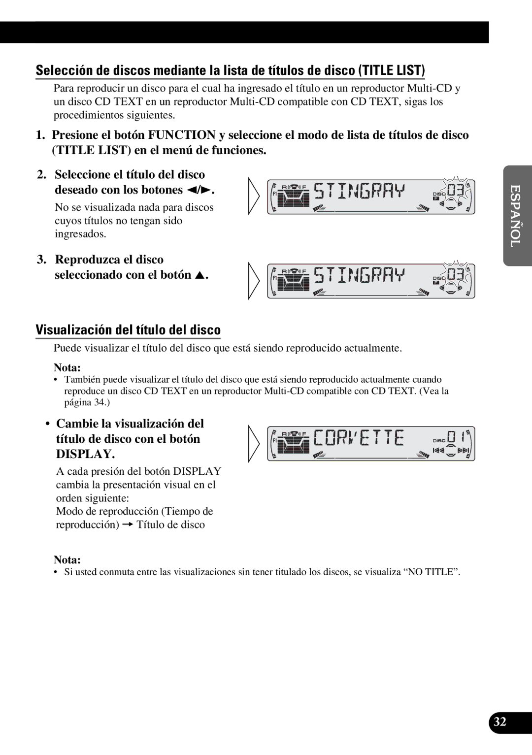 Pioneer KEH-P6010RB operation manual Visualización del título del disco, Reproduzca el disco seleccionado con el botón 