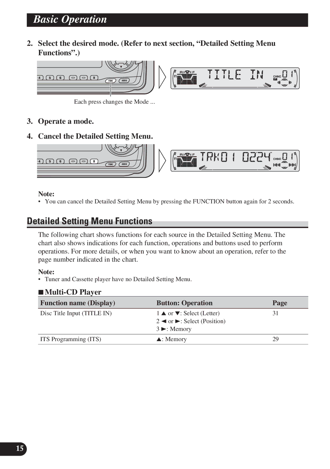 Pioneer KEH-P6011R operation manual Detailed Setting Menu Functions, Operate a mode Cancel the Detailed Setting Menu 