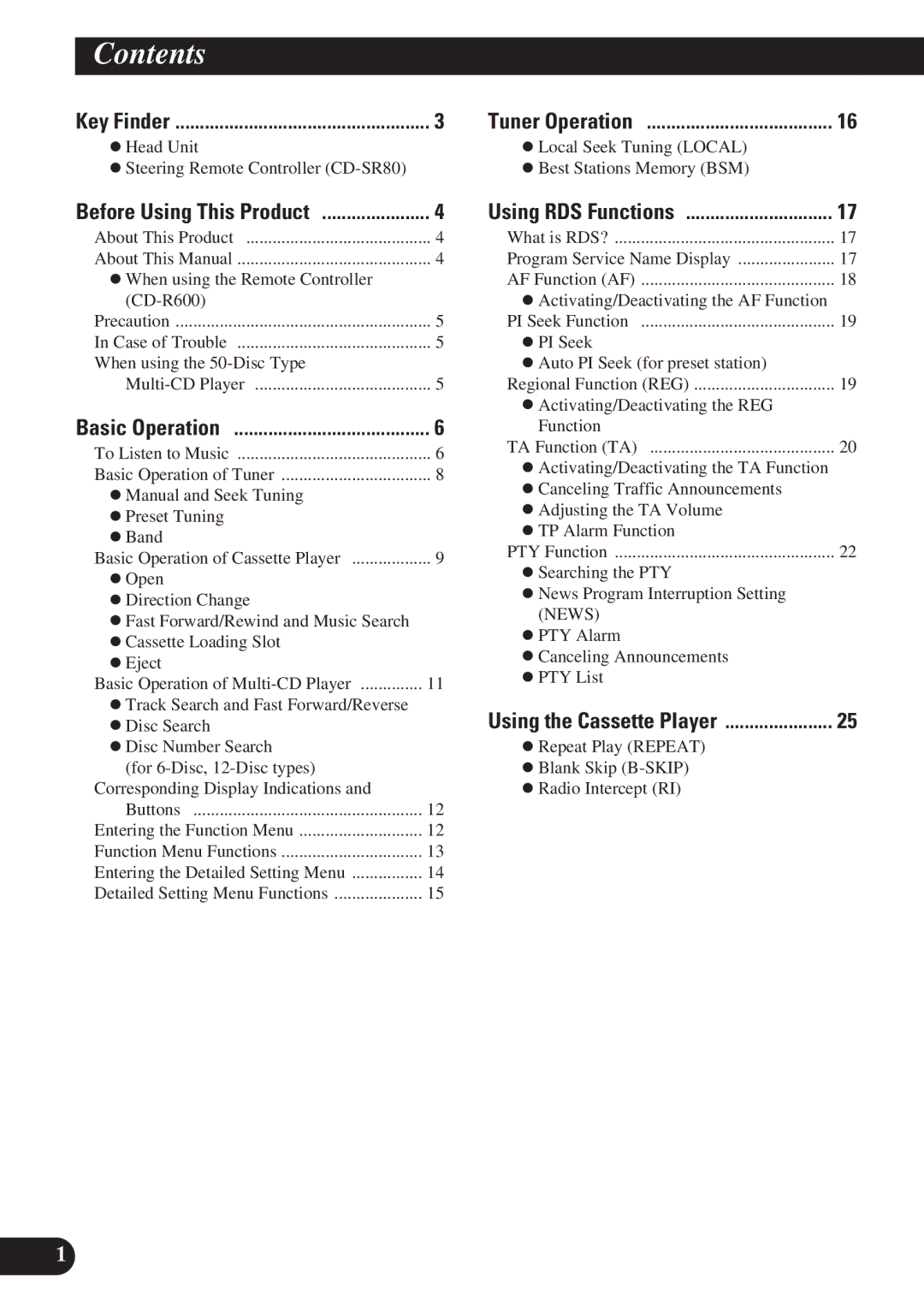 Pioneer KEH-P6011R operation manual Contents 