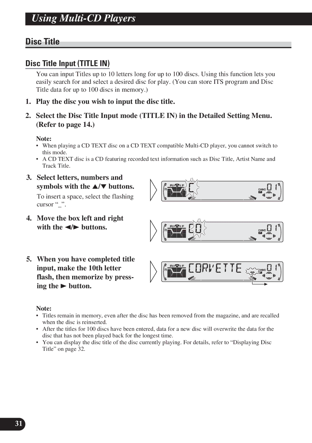 Pioneer KEH-P6011R operation manual Disc Title Input Title, Select letters, numbers Symbols with the 5/ buttons 