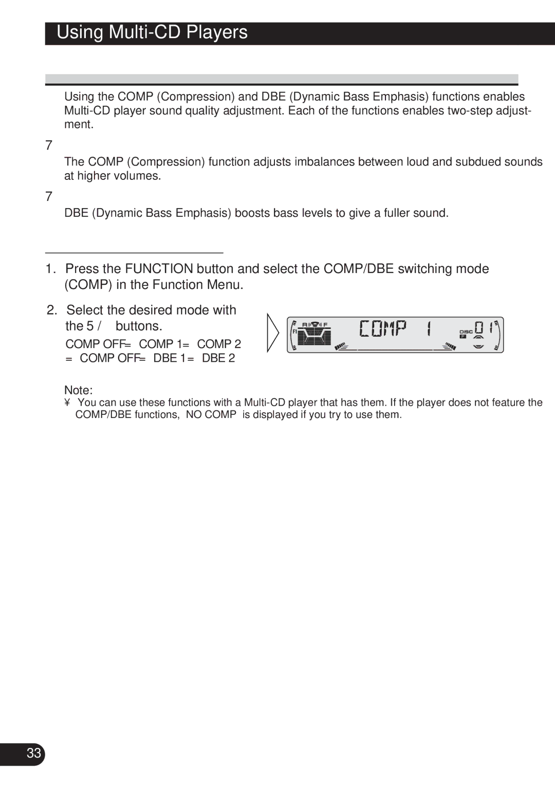 Pioneer KEH-P6011R operation manual Compression and DBE Comp, COMP/DBE ON/OFF Switching 