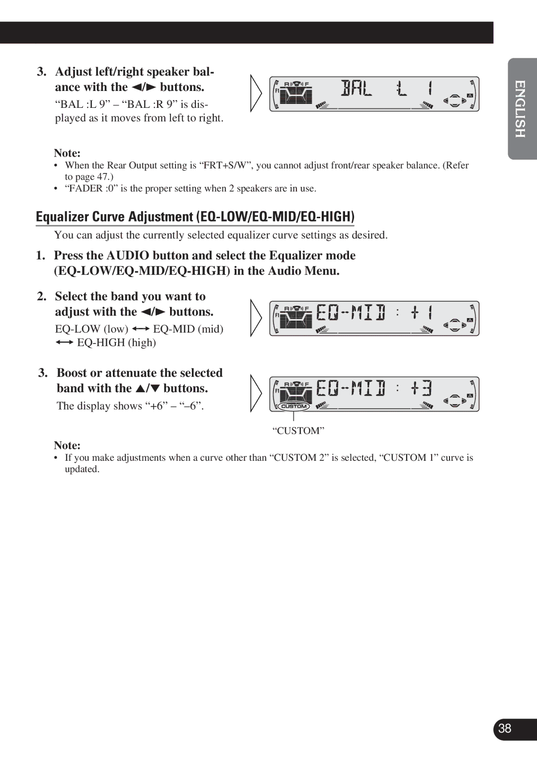 Pioneer KEH-P6011R operation manual Equalizer Curve Adjustment EQ-LOW/EQ-MID/EQ-HIGH 