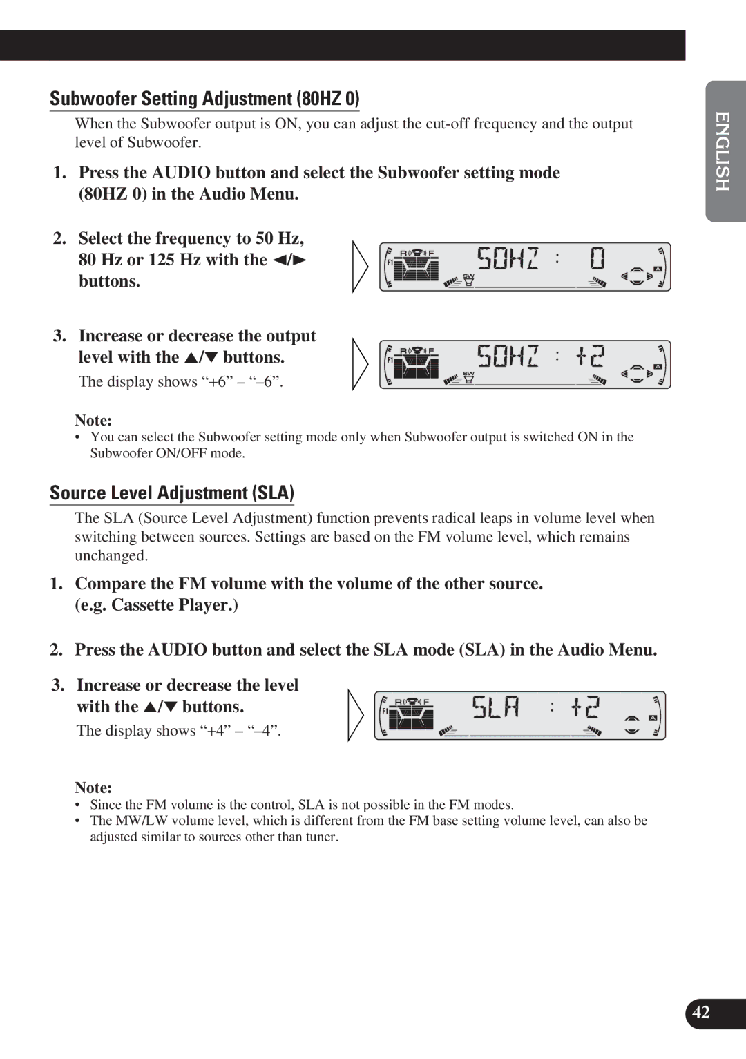 Pioneer KEH-P6011R operation manual Subwoofer Setting Adjustment 80HZ, Source Level Adjustment SLA 