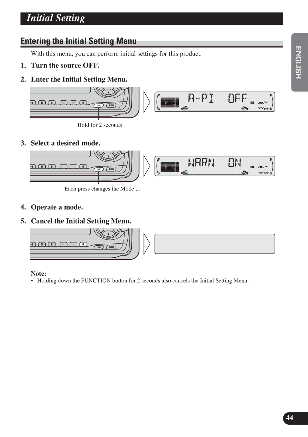 Pioneer KEH-P6011R Entering the Initial Setting Menu, Turn the source OFF Enter the Initial Setting Menu 