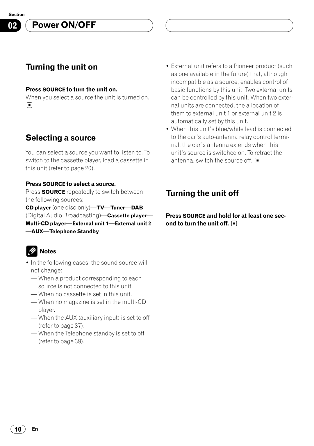 Pioneer KEH-P7020R operation manual Power ON/OFF, Turning the unit on, Selecting a source, Turning the unit off 