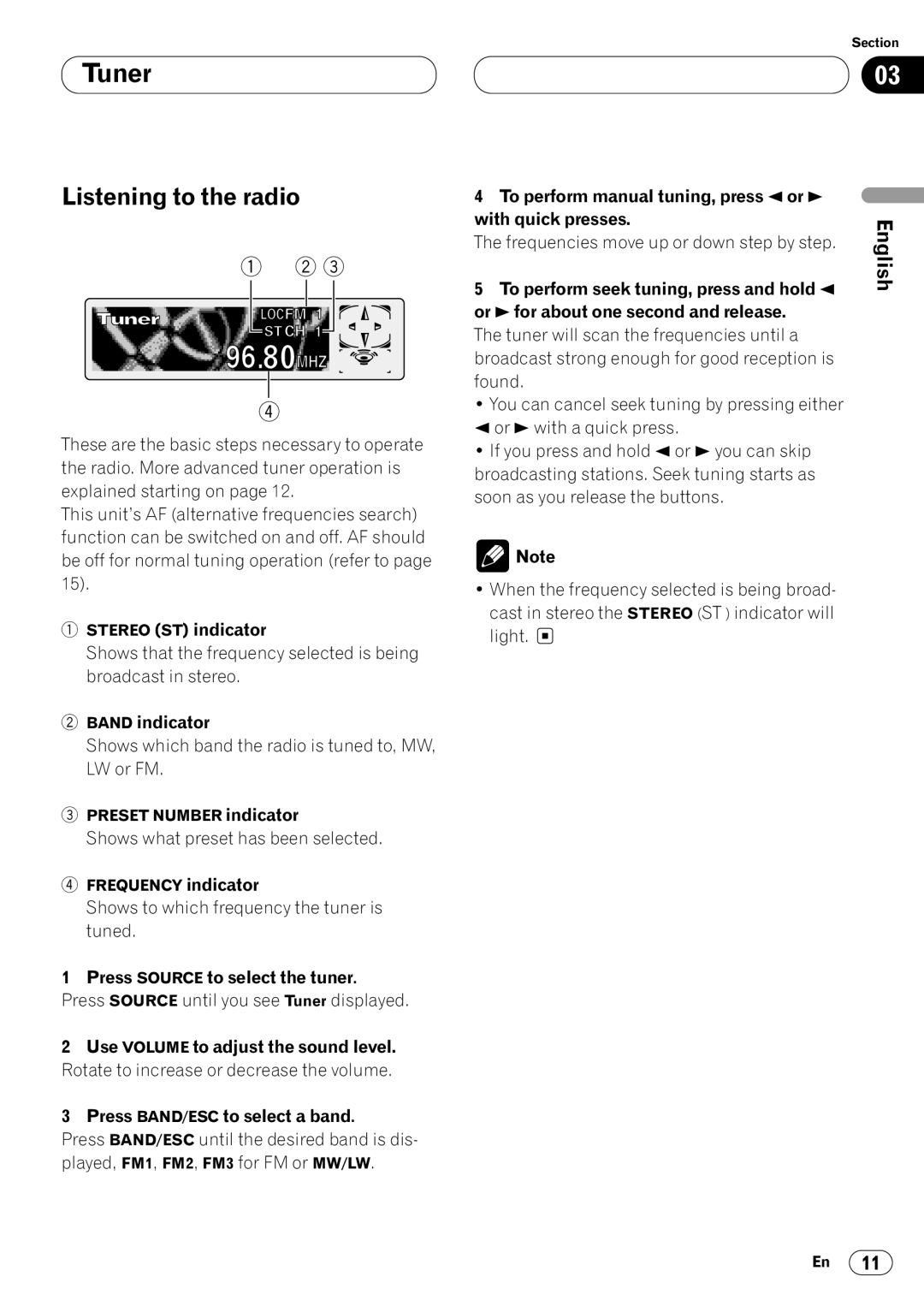 Pioneer KEH-P7020R operation manual Tuner, Listening to the radio 