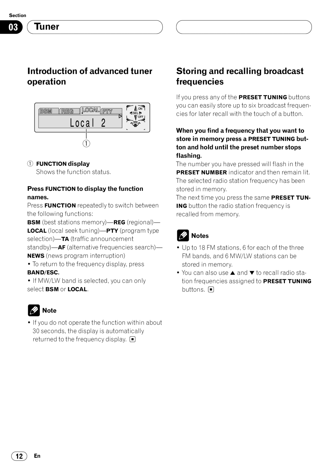 Pioneer KEH-P7020R operation manual Introduction of advanced tuner, Operation Frequencies, Storing and recalling broadcast 