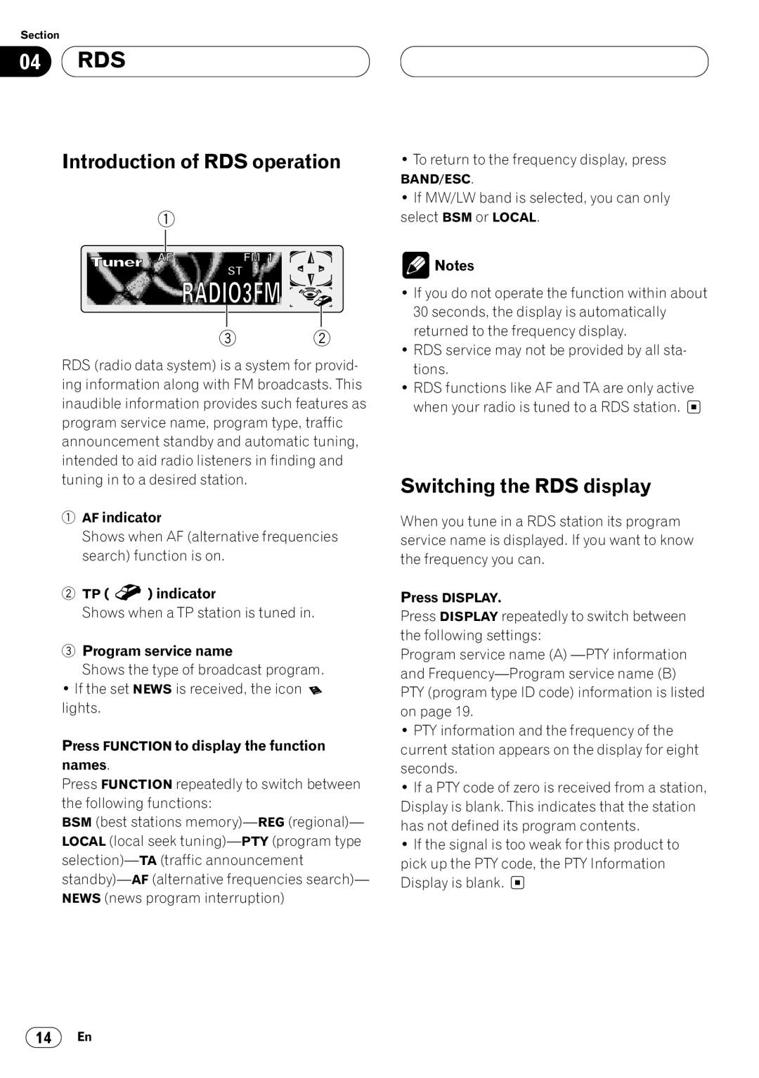 Pioneer KEH-P7020R operation manual 04 RDS, Introduction of RDS operation, Switching the RDS display 