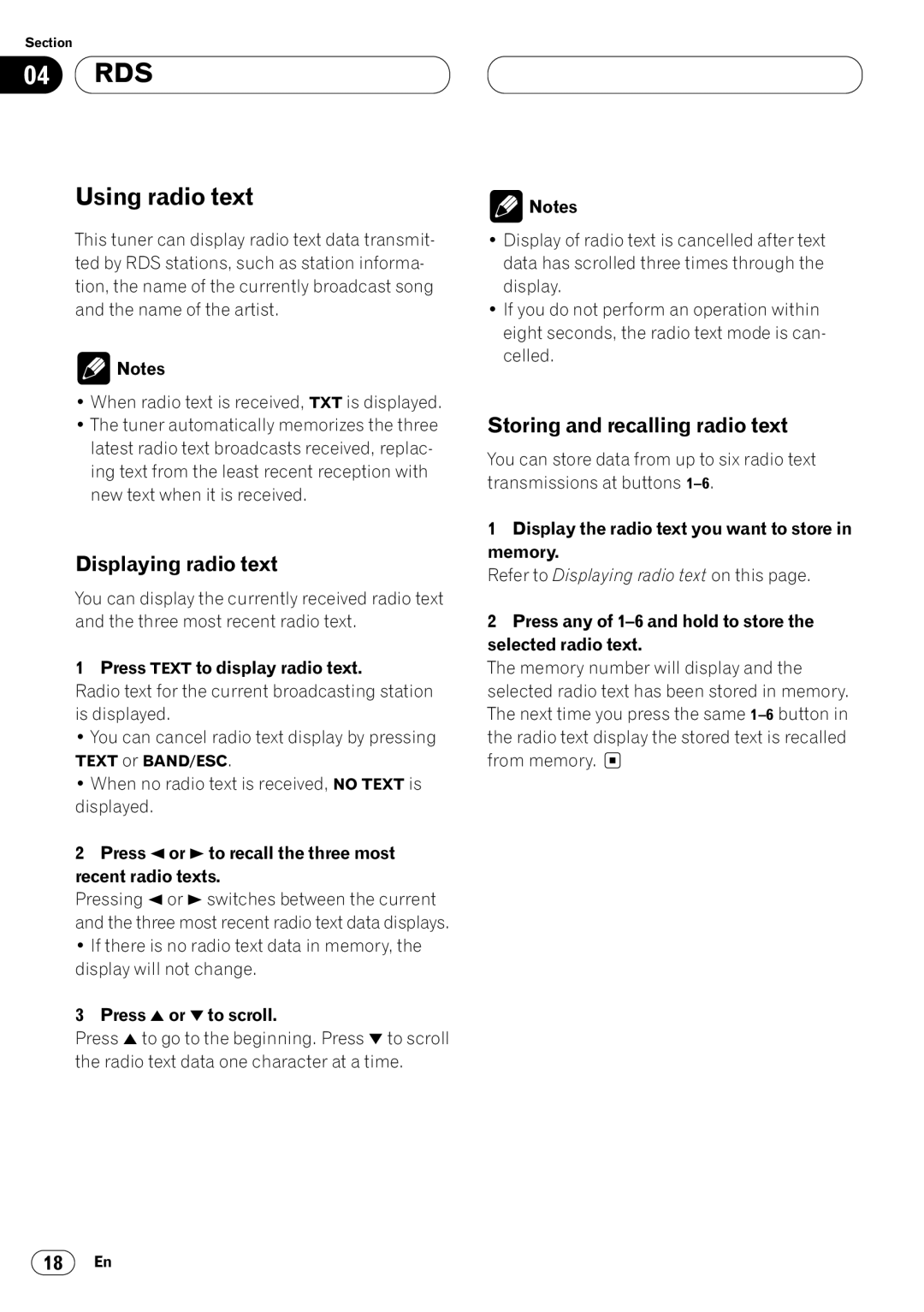 Pioneer KEH-P7020R operation manual Using radio text, Displaying radio text, Storing and recalling radio text 