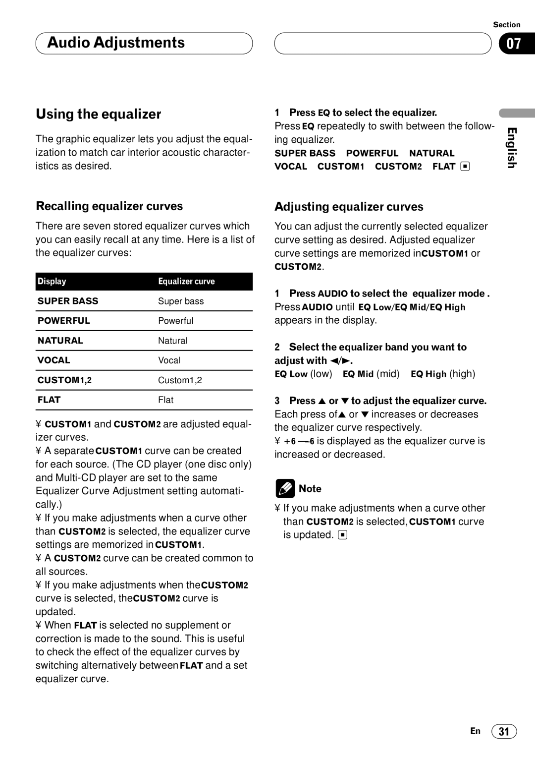 Pioneer KEH-P7020R operation manual Using the equalizer, Recalling equalizer curves, Adjusting equalizer curves 