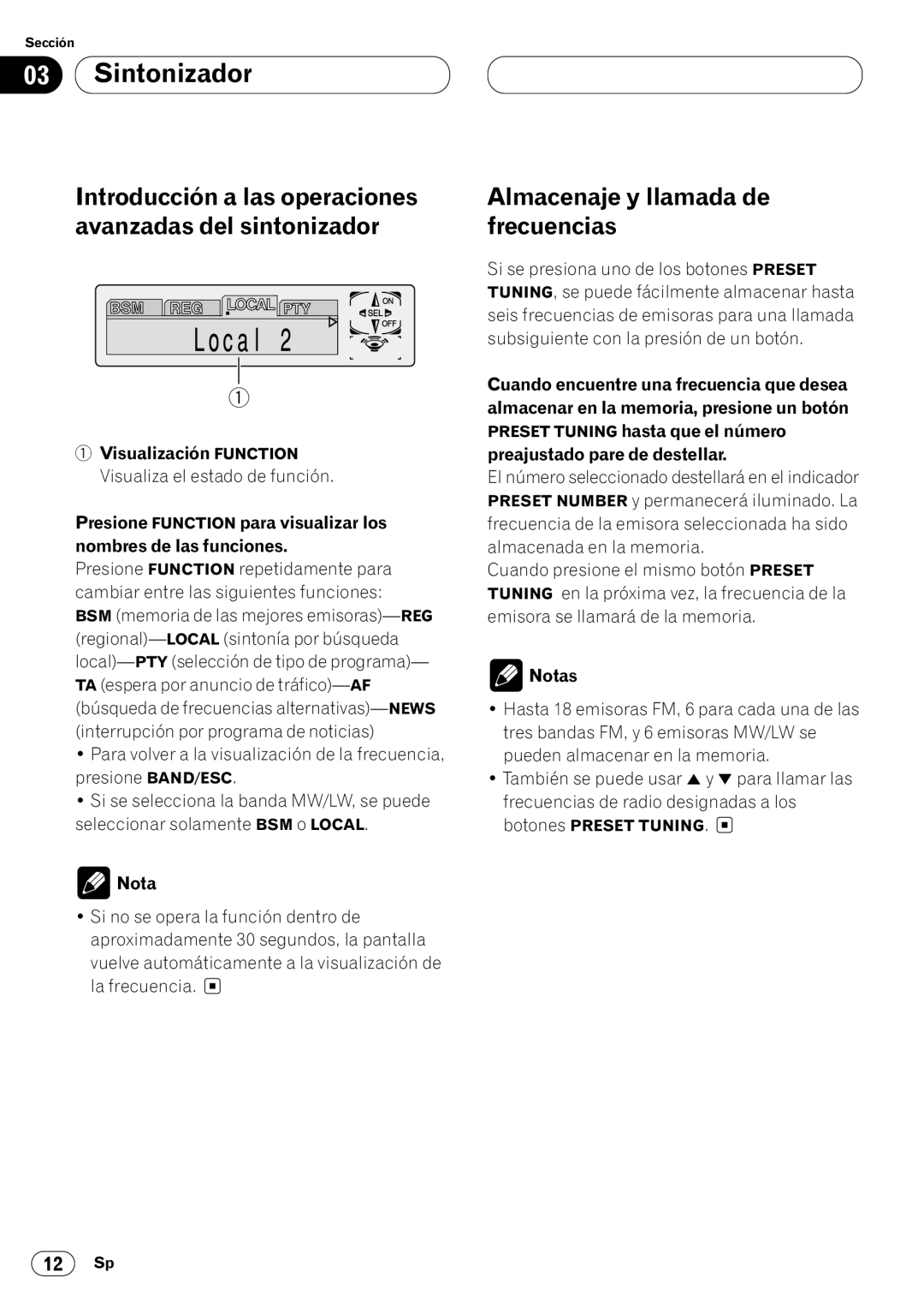 Pioneer KEH-P7020R Almacenaje y llamada de frecuencias, Introducción a las operaciones avanzadas del sintonizador 