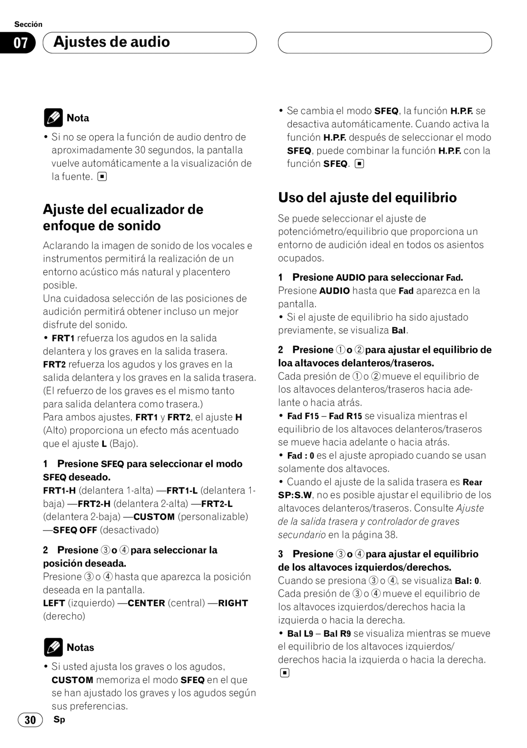 Pioneer KEH-P7020R operation manual Ajuste del ecualizador de enfoque de sonido, Uso del ajuste del equilibrio 