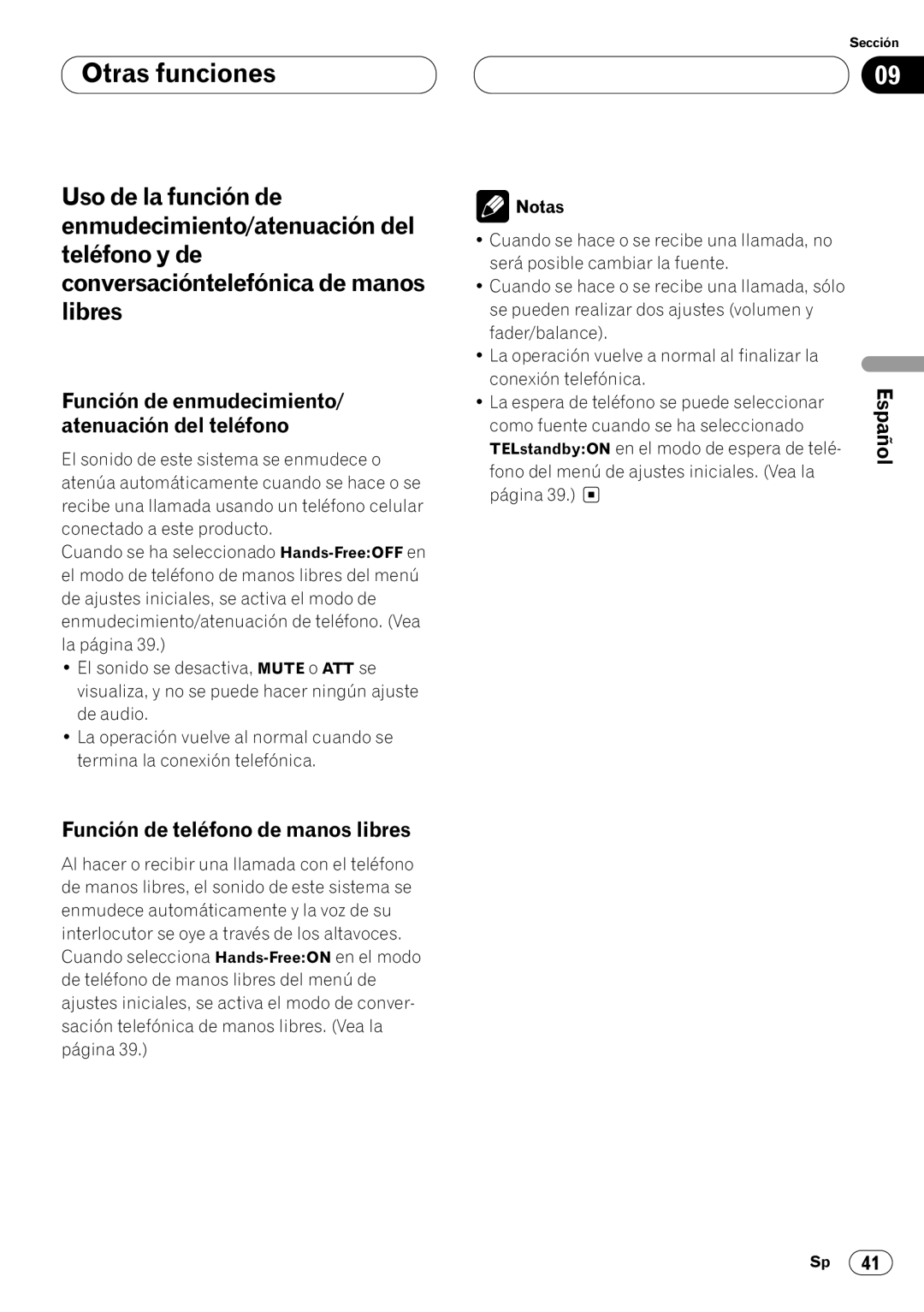 Pioneer KEH-P7020R operation manual Función de teléfono de manos libres, Función de enmudecimiento/ atenuación del teléfono 