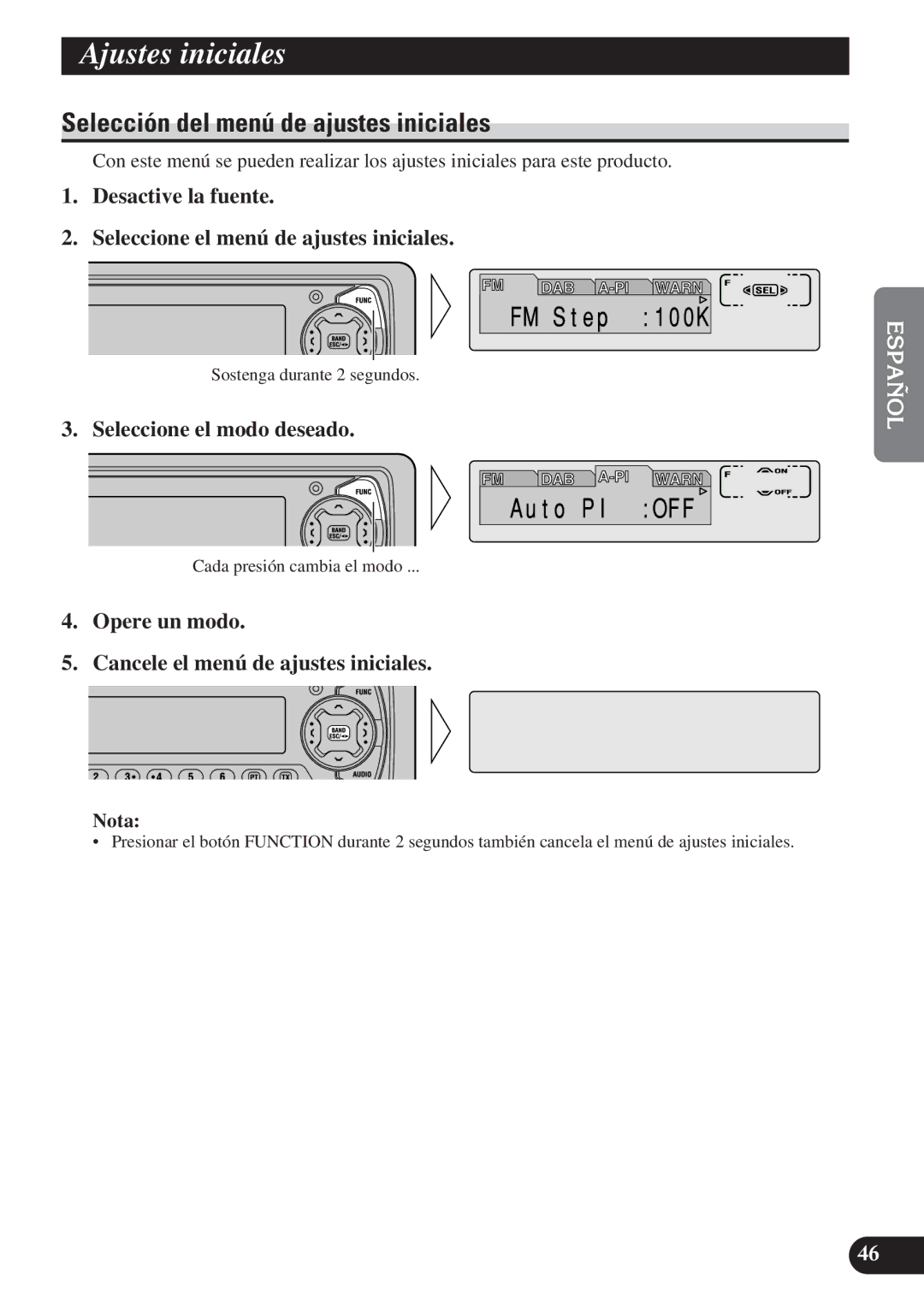 Pioneer KEH-P7900R operation manual Ajustes iniciales, Selección del menú de ajustes iniciales 