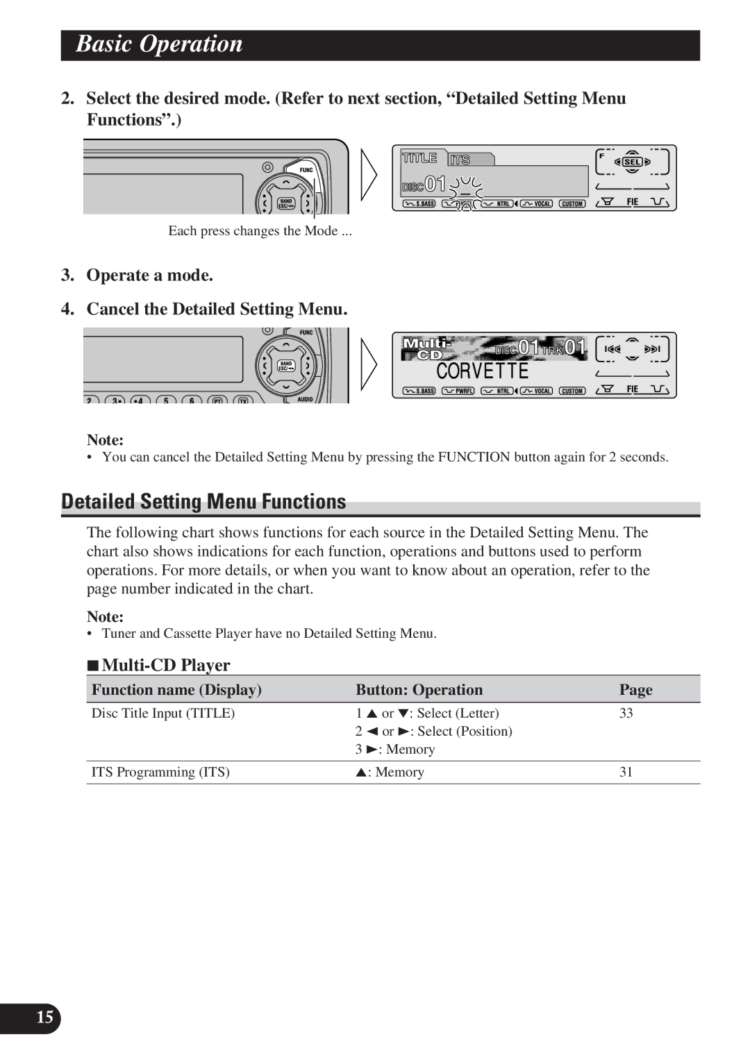 Pioneer KEH-P7900R operation manual Detailed Setting Menu Functions, Operate a mode Cancel the Detailed Setting Menu 