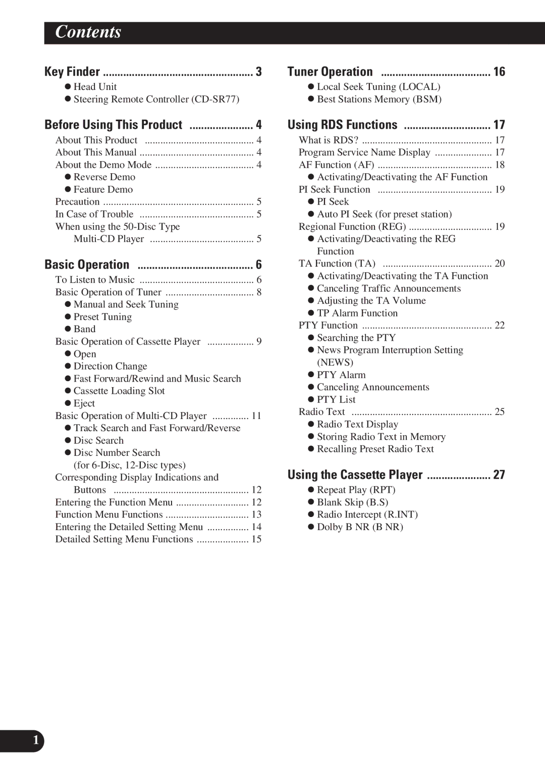 Pioneer KEH-P7900R operation manual Contents 