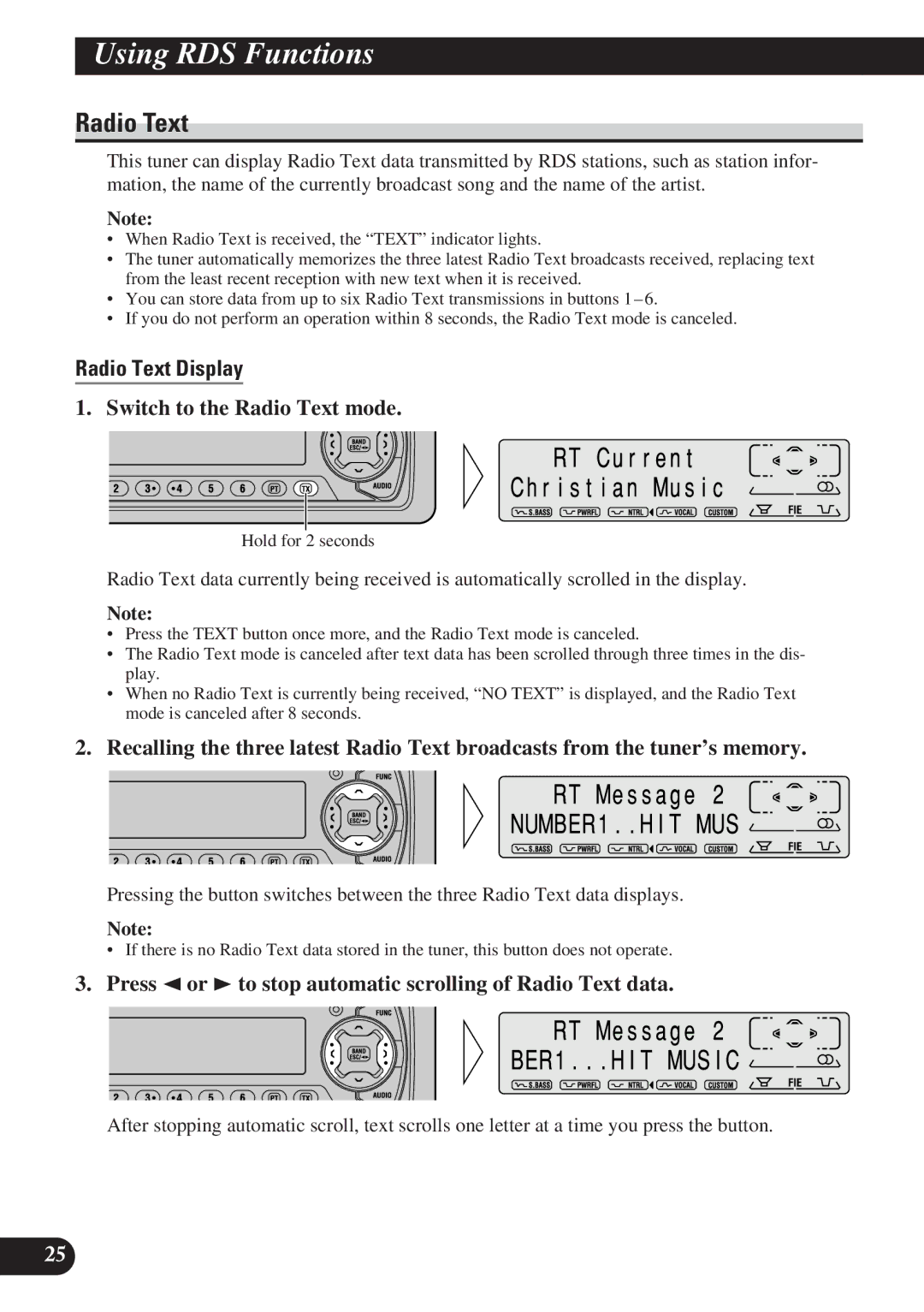 Pioneer KEH-P7900R operation manual Radio Text Display, Switch to the Radio Text mode 