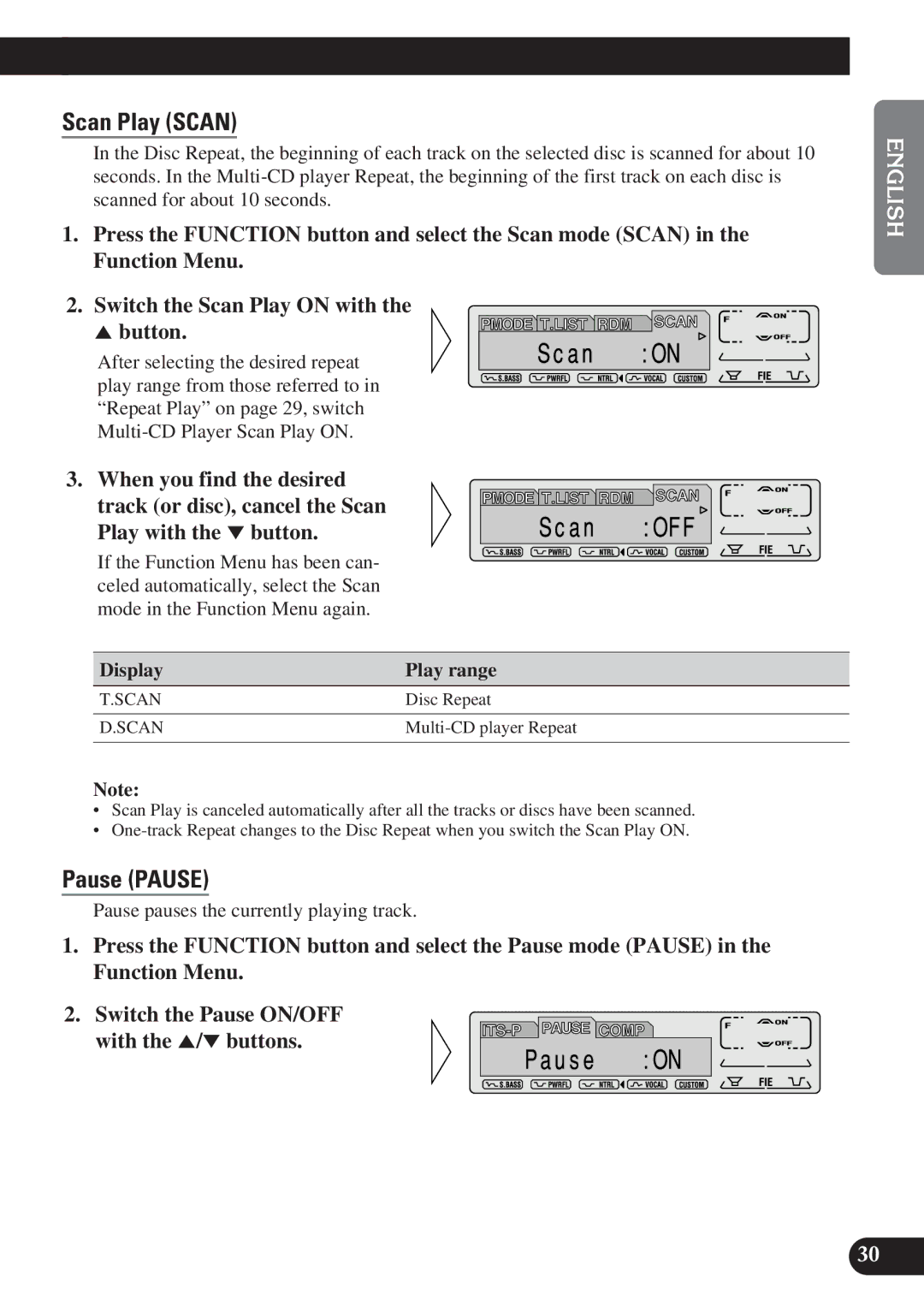 Pioneer KEH-P7900R operation manual Scan Play Scan, Pause Pause 