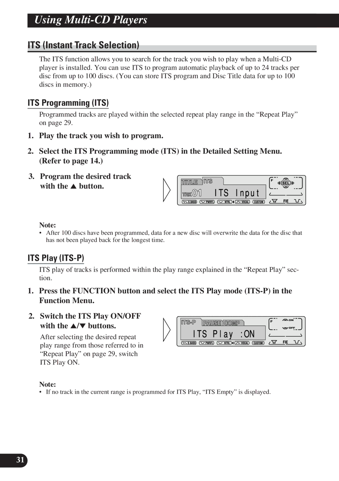 Pioneer KEH-P7900R operation manual ITS Instant Track Selection, ITS Programming ITS, ITS Play ITS-P 