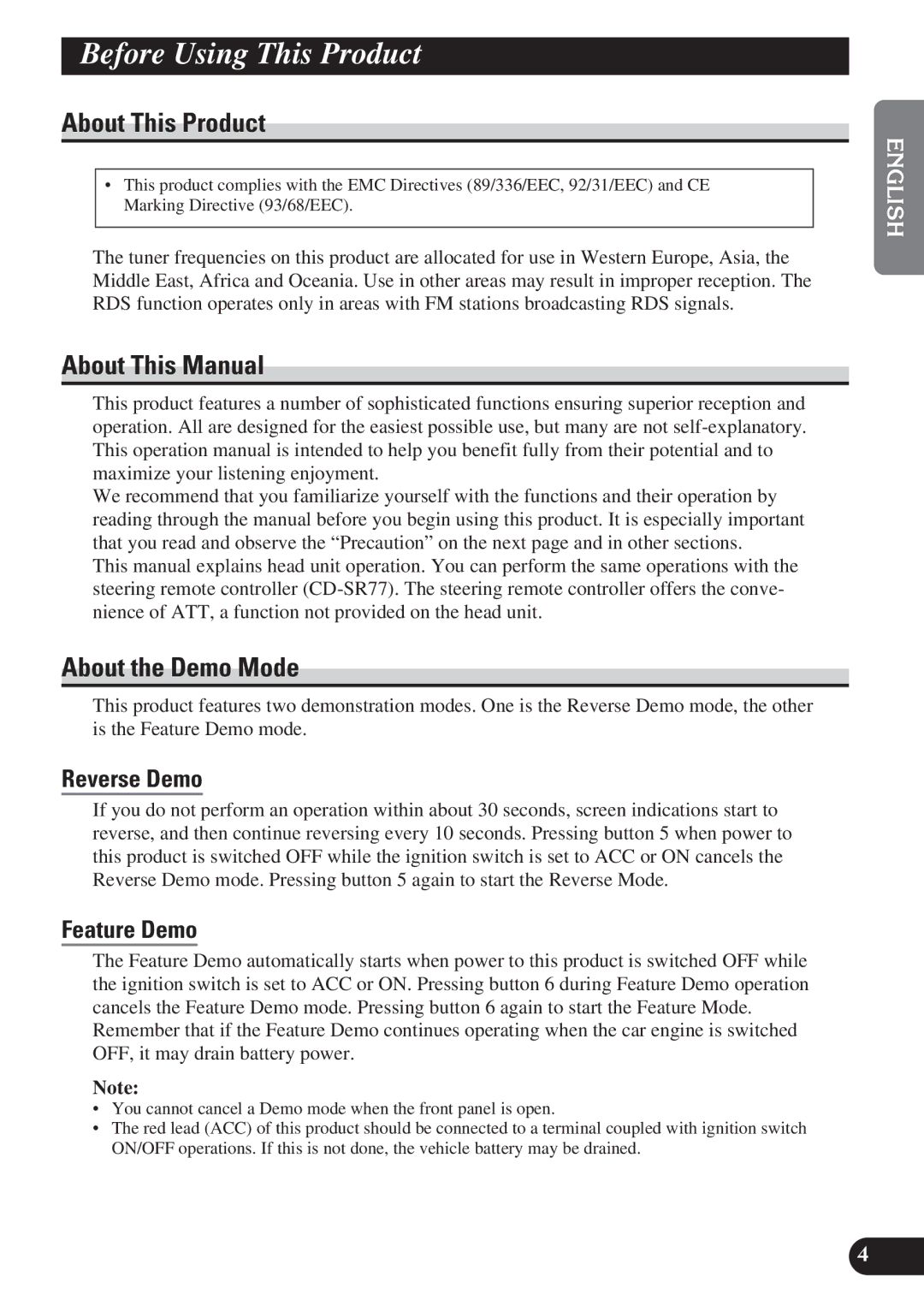 Pioneer KEH-P7900R operation manual Before Using This Product, About This Product, About This Manual, About the Demo Mode 