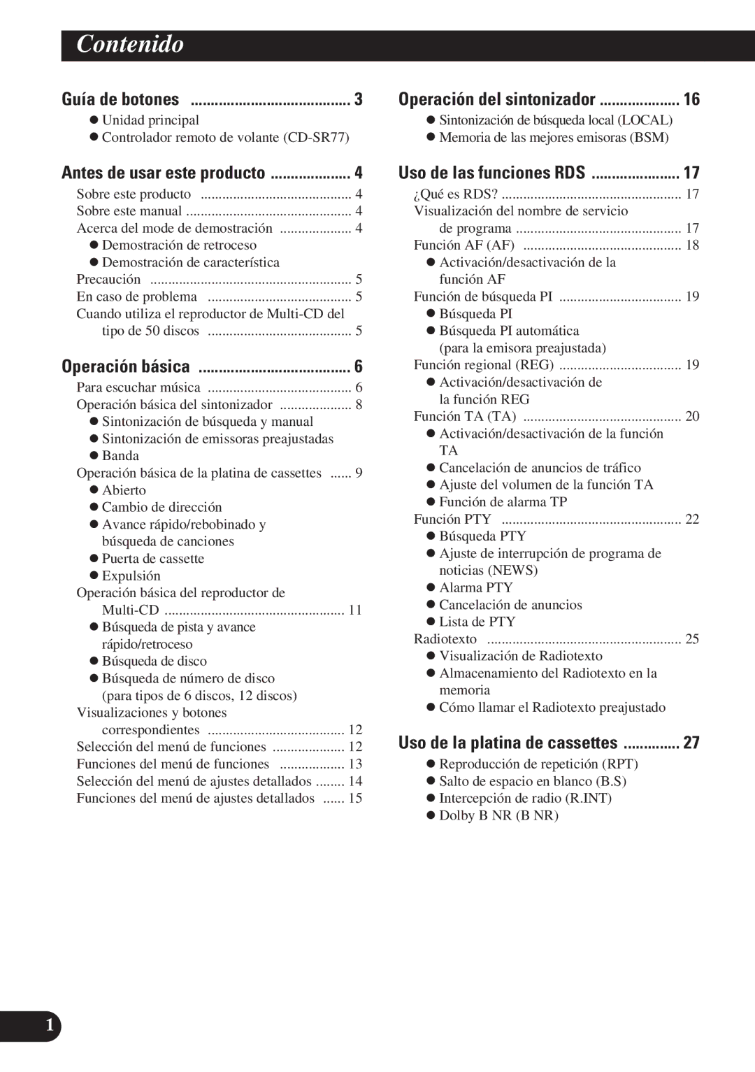 Pioneer KEH-P7900R operation manual Contenido, Guía de botones 